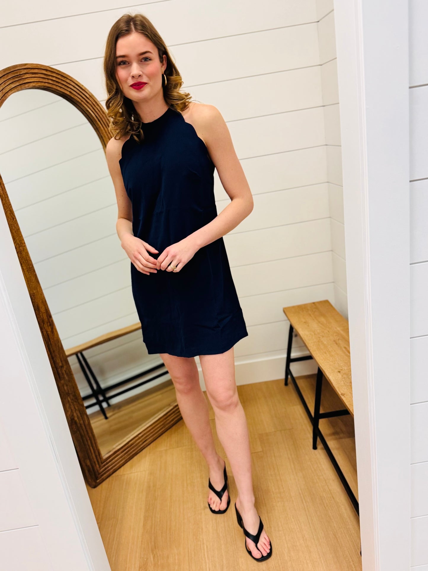 Navy Scalloped Mini Dress