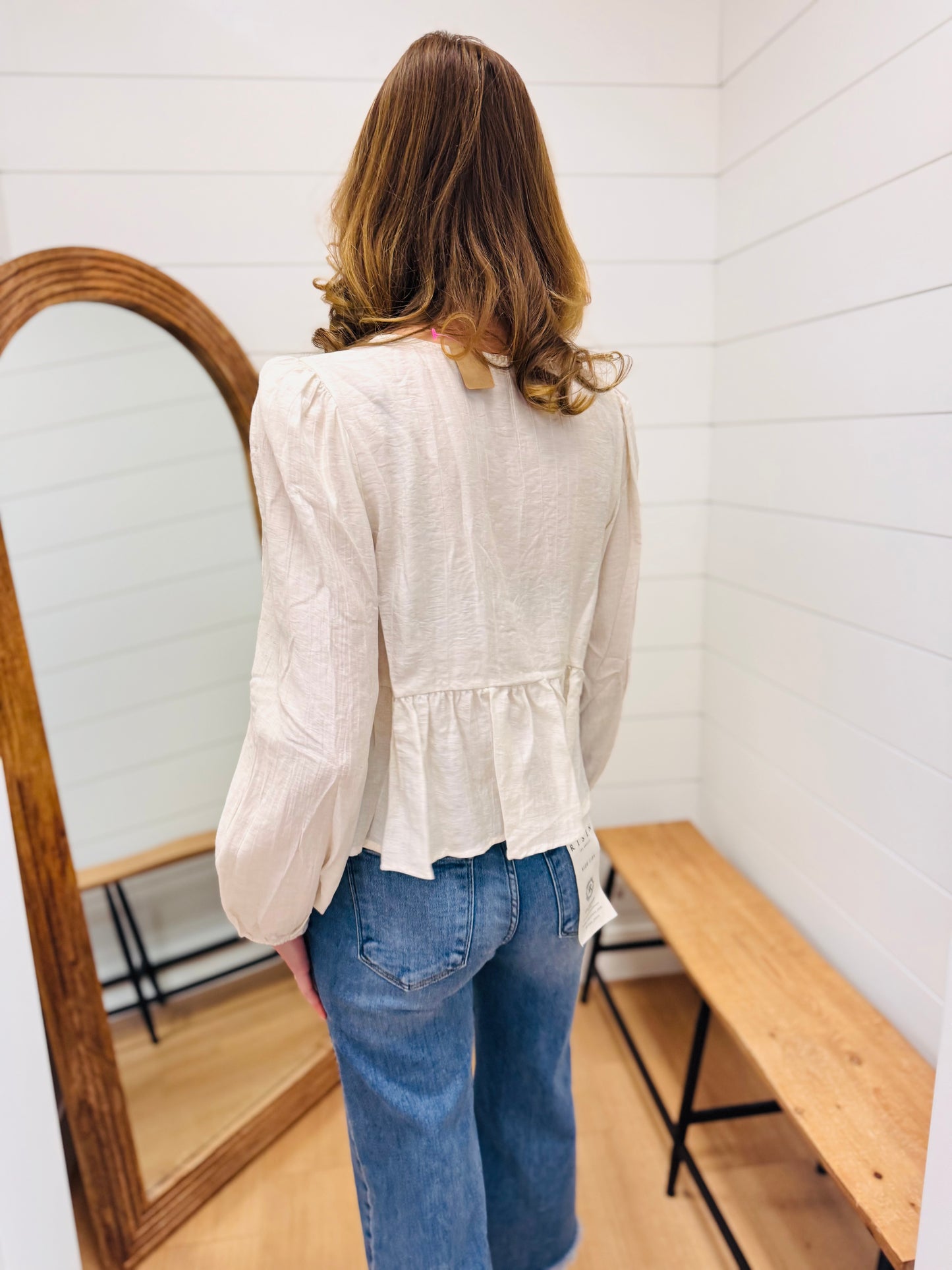 Floral Eyelet Embroidery Front Tie Long Sleeve Top