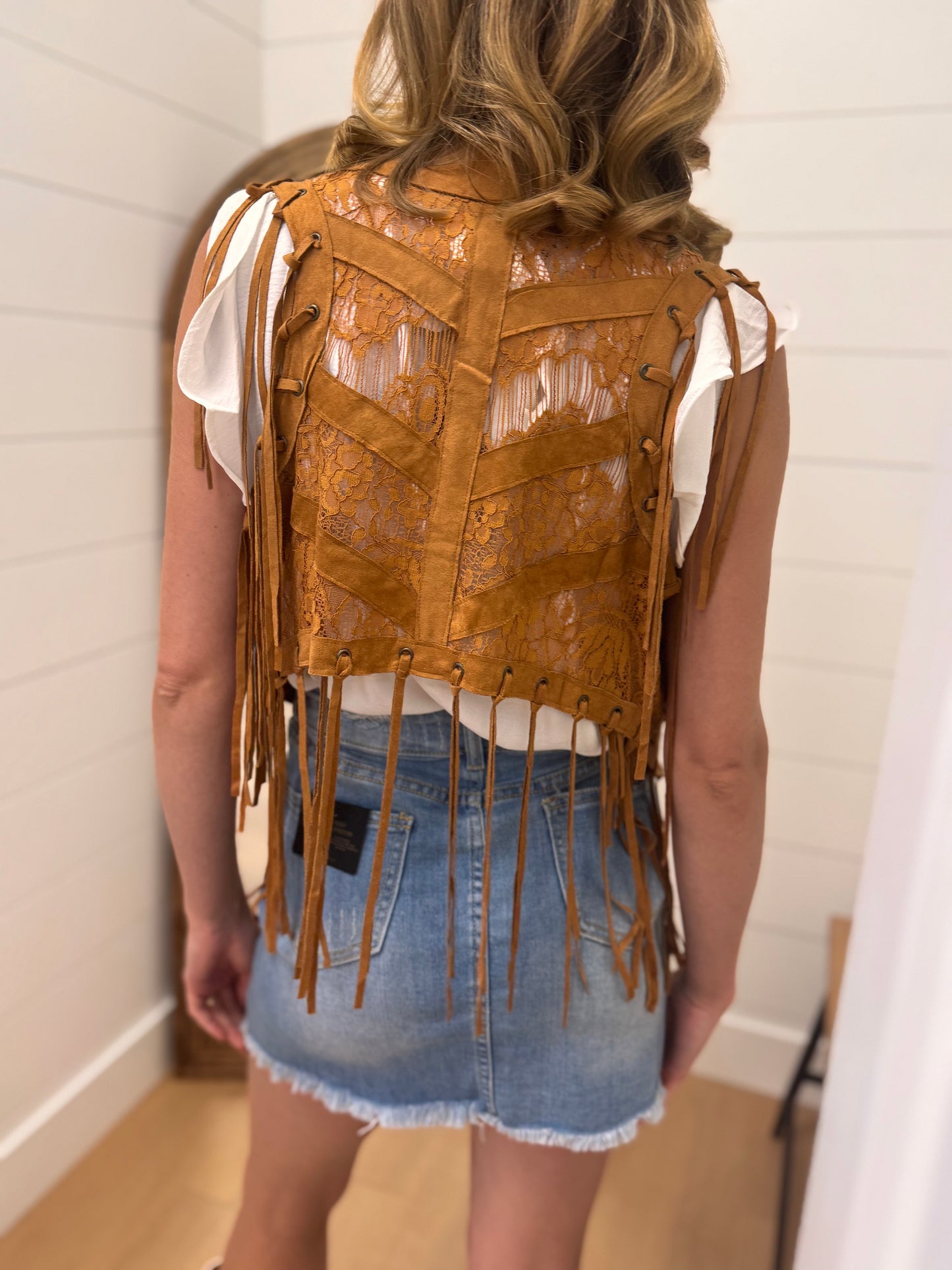 Suede Open Front Vest, SM-3XL (Camel)