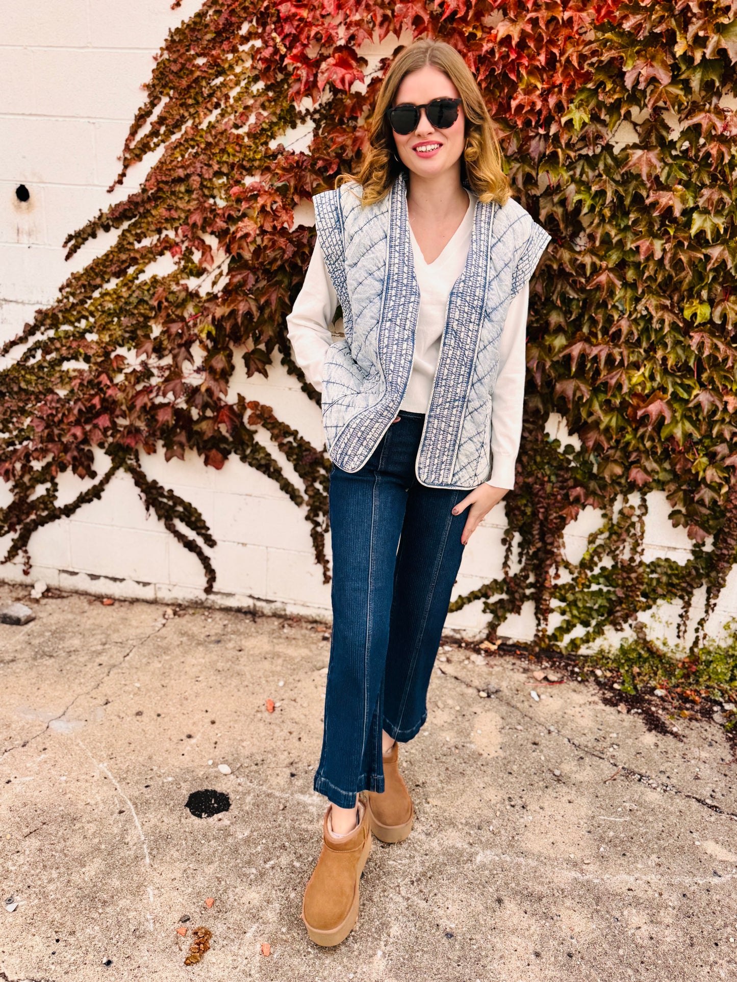 Quilted Washed Denim Vest