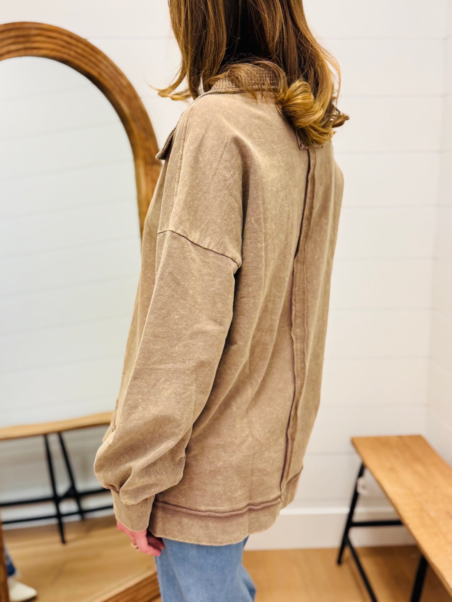 Half Button Down Contrast Pullover