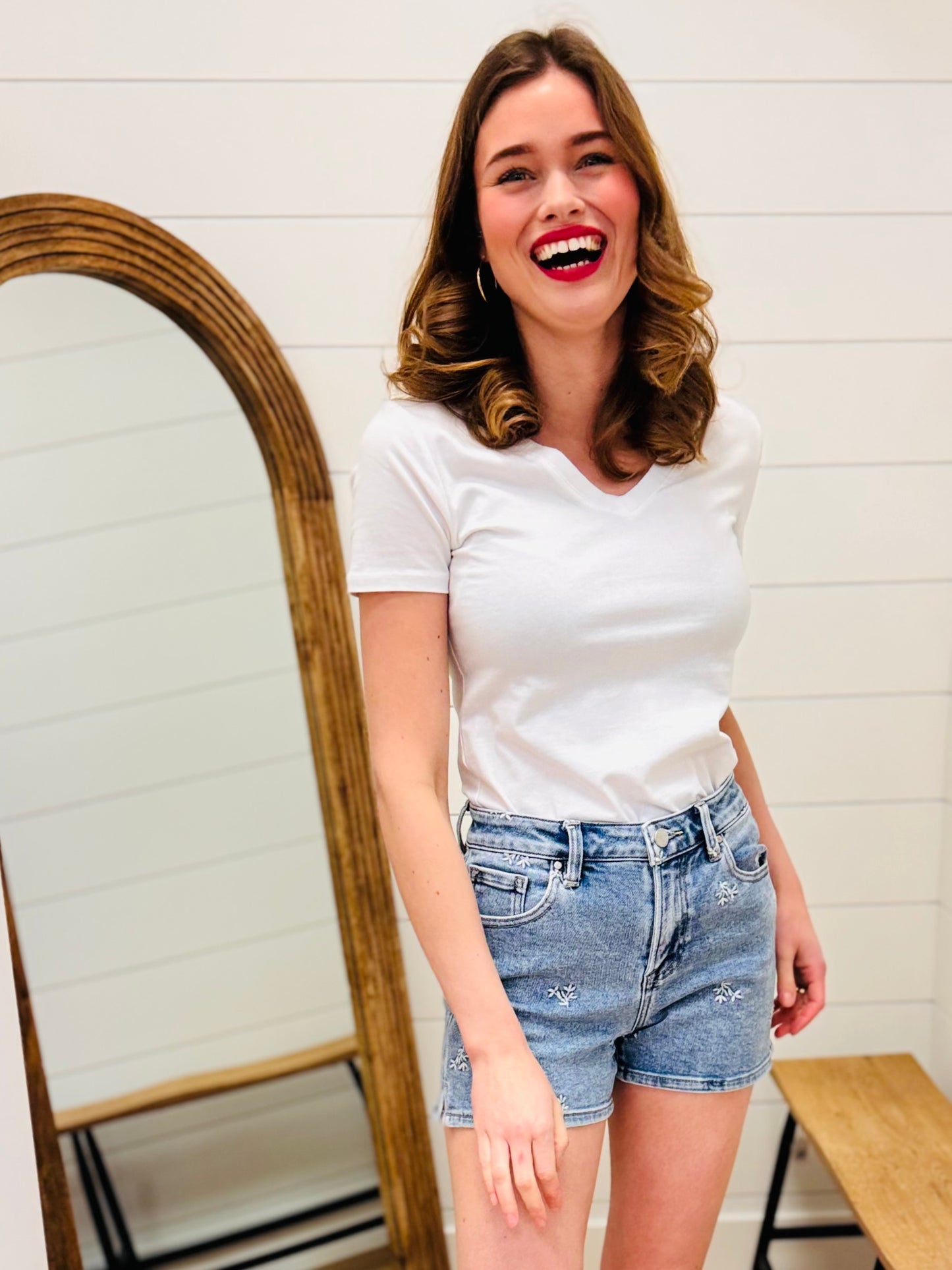 High Rise Shorts With Embroidered Detail