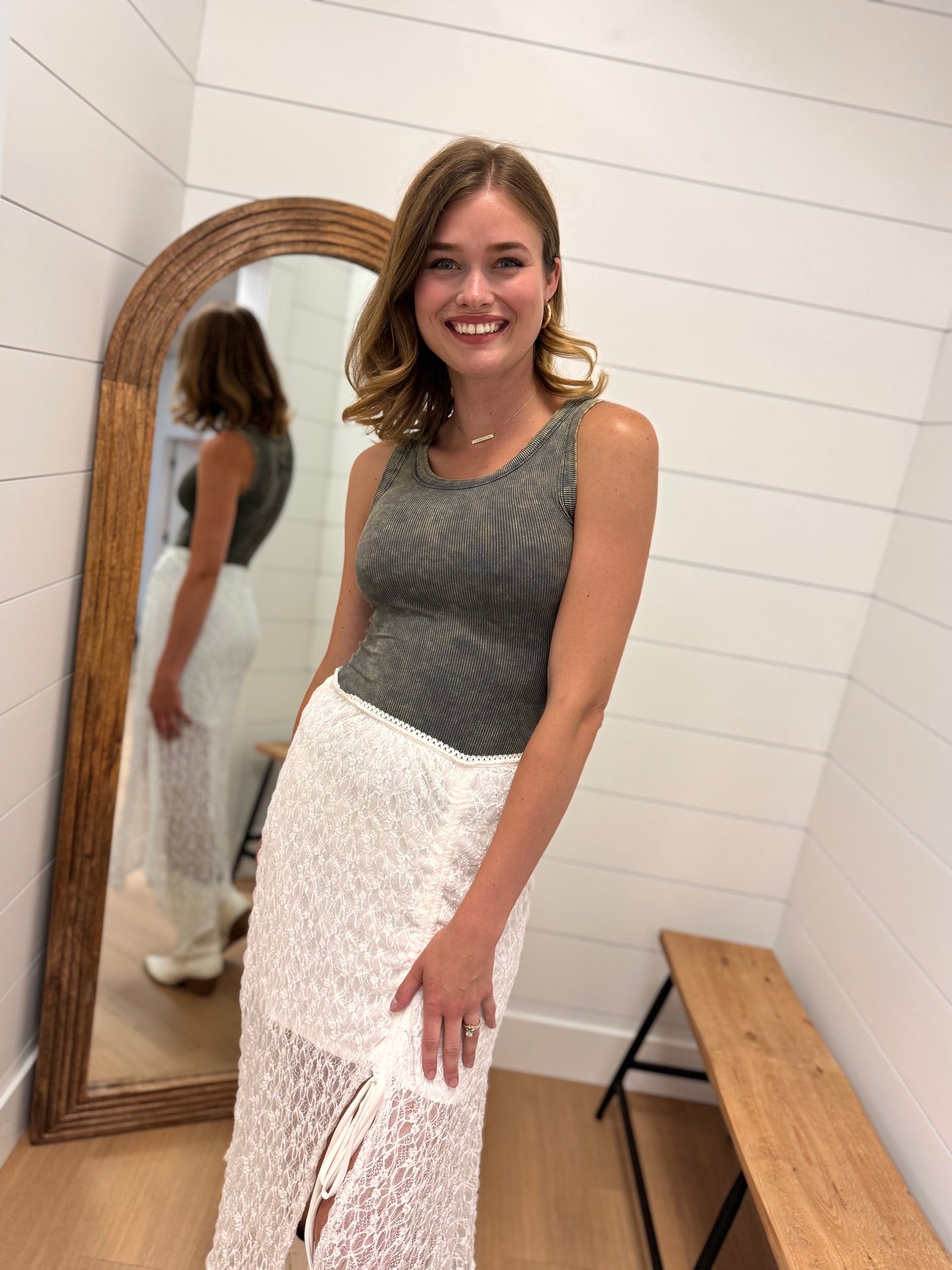 Ribbed Scoop Neck Tank Top - Ash Grey