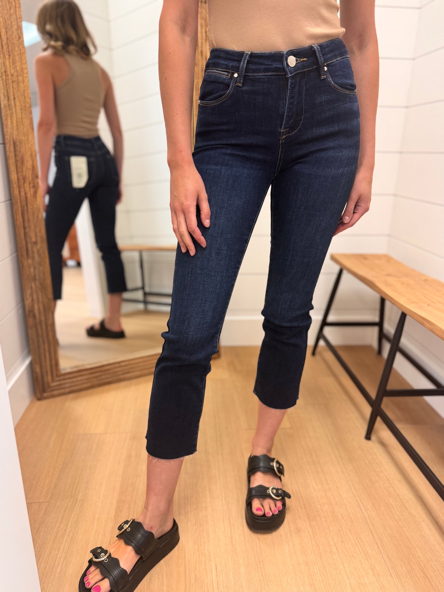 Dark Wash Mid Rise Straight Leg Crop Denim - Risen