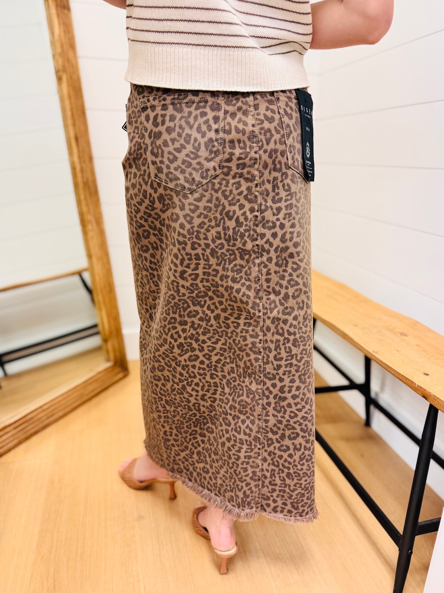Animal Print Maxi Skirt with Front Slit- Risen Brand