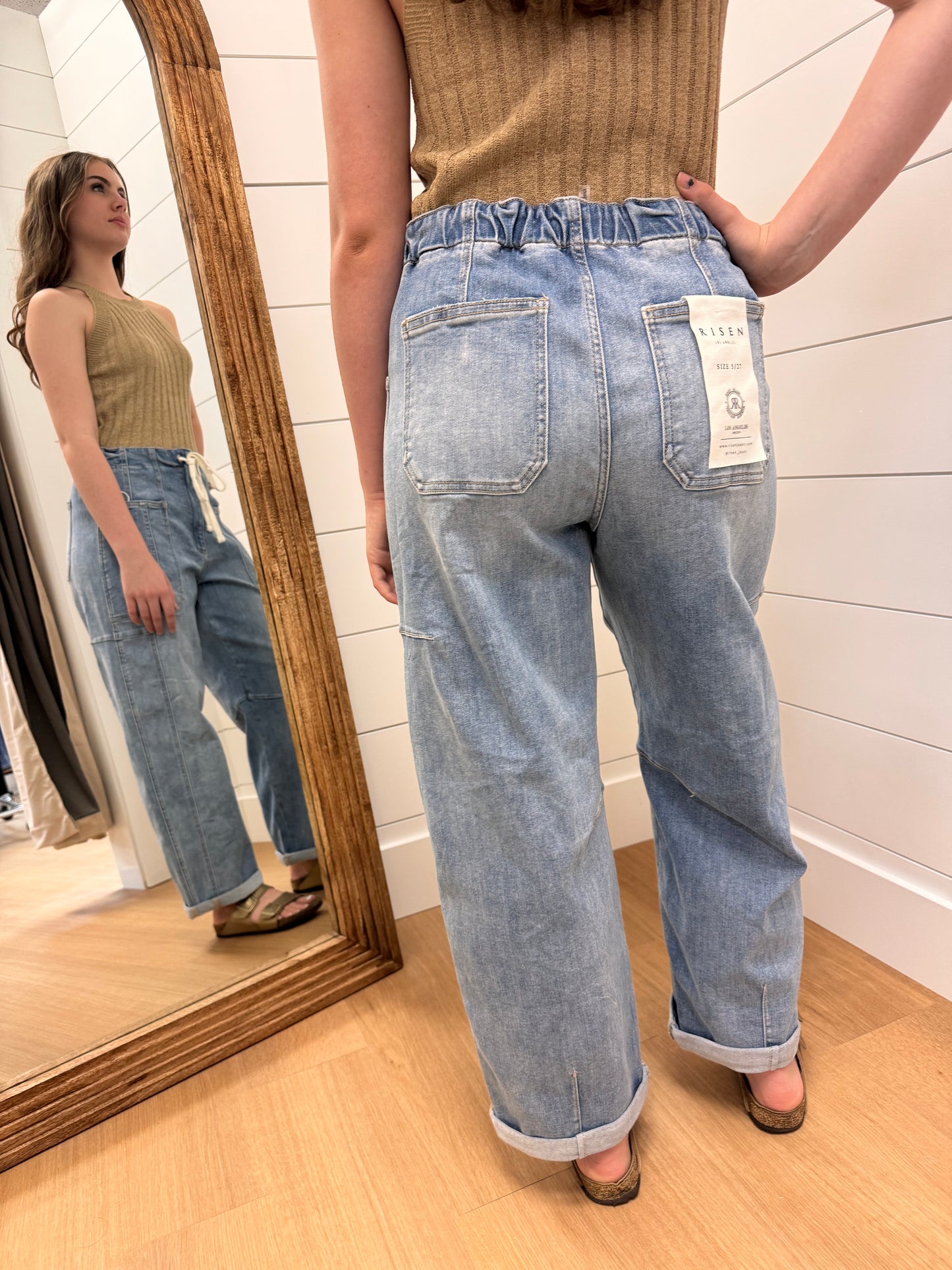High Rise Barrel Jeans with Tie Waist - Risen