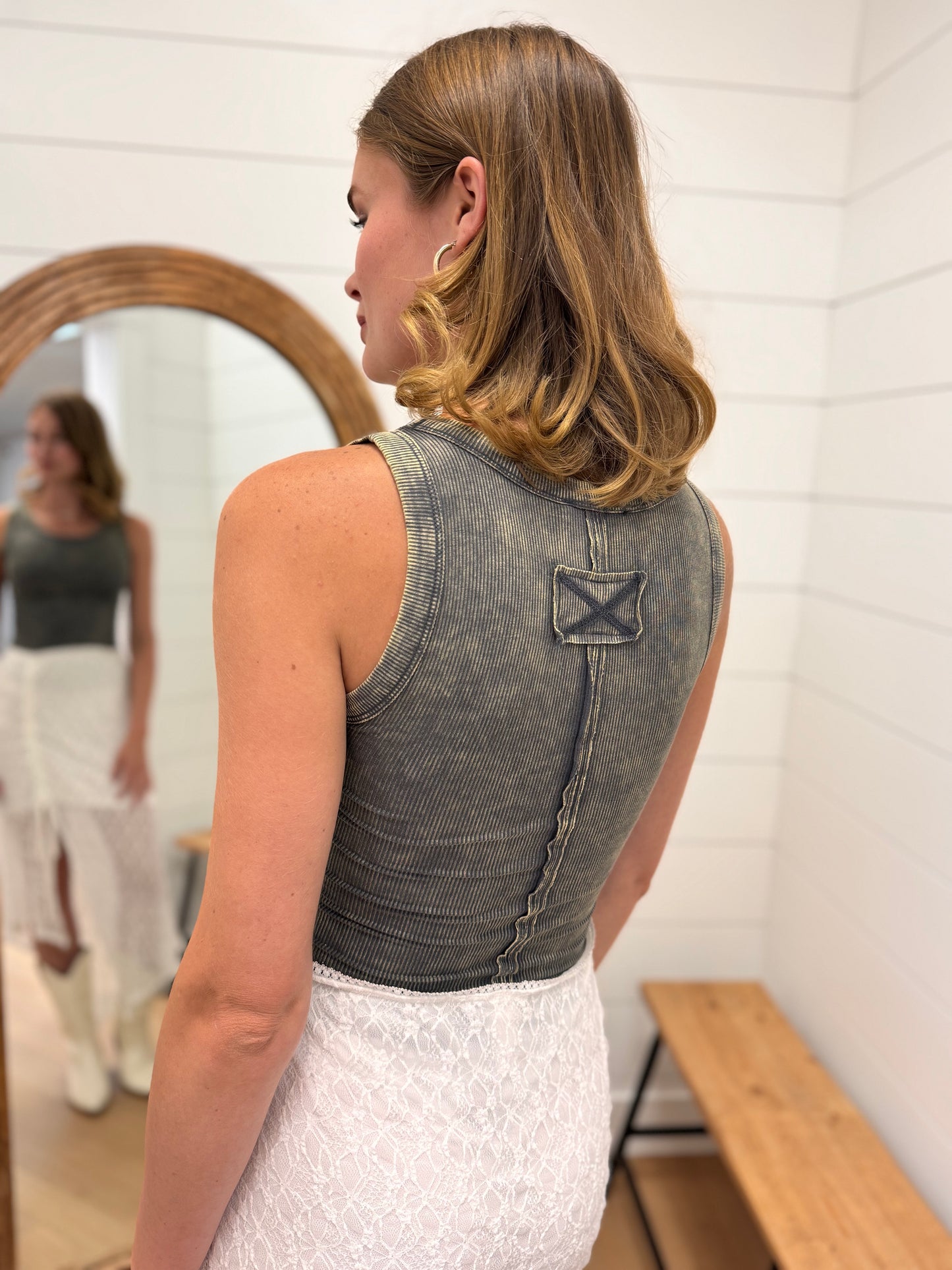 Ribbed Scoop Neck Tank Top - Ash Grey