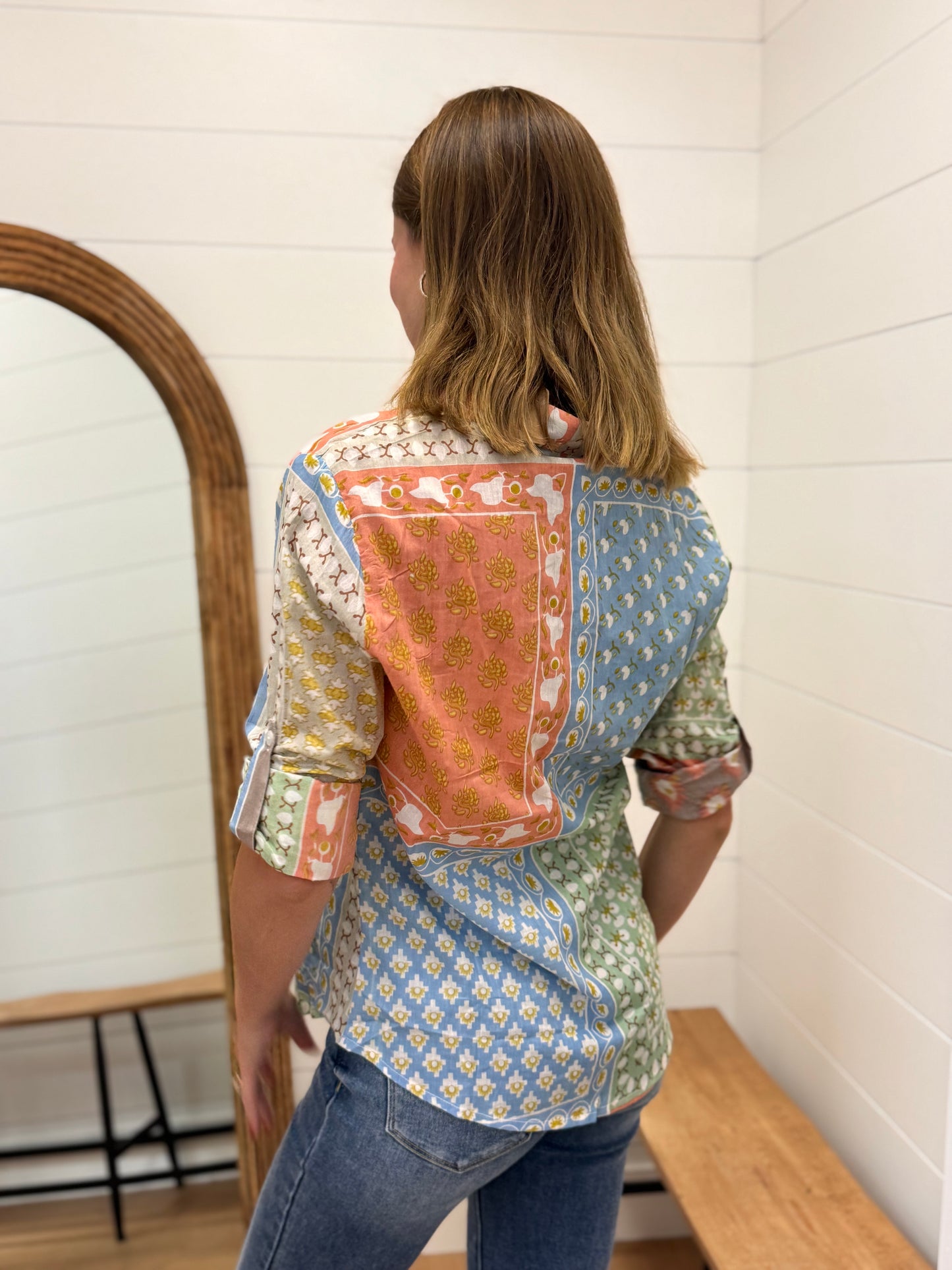 Floral Patchwork Button Down Shirt