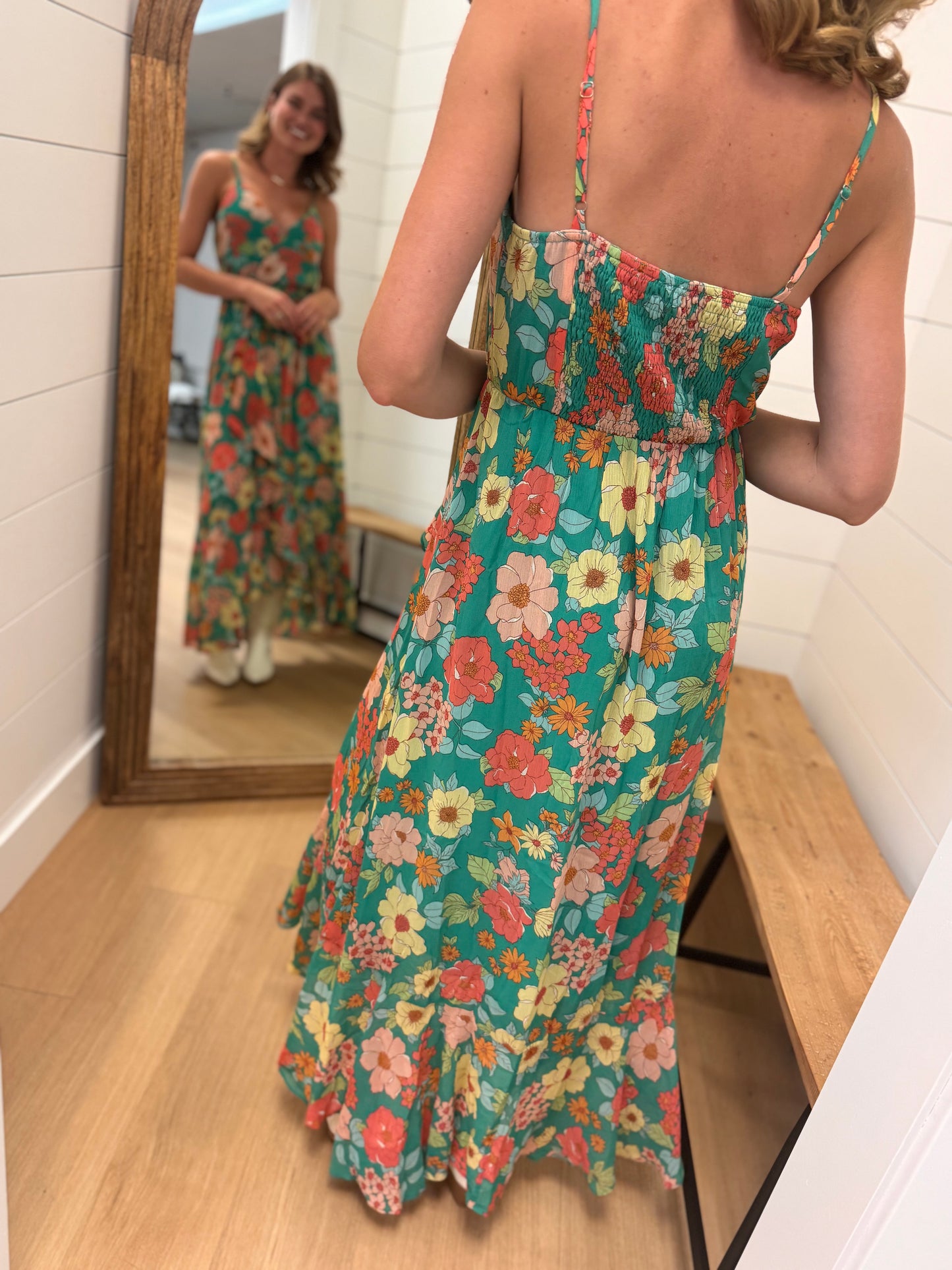 Retro Green Floral Dress