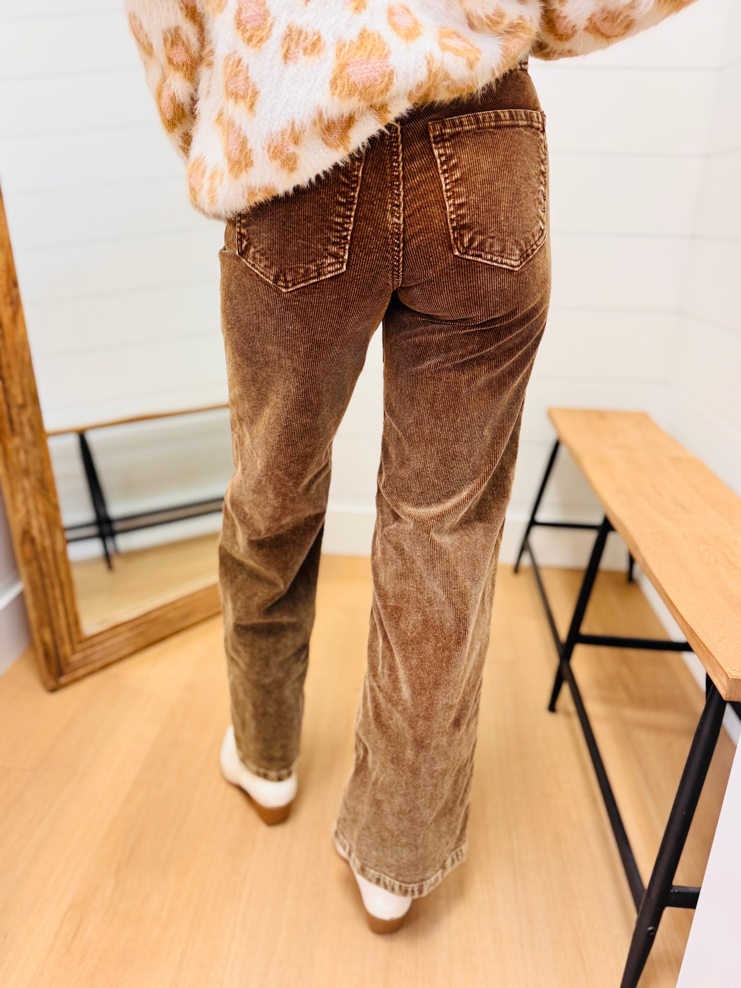 Brown High Rise Wide Front Yoke Corduroy Pants