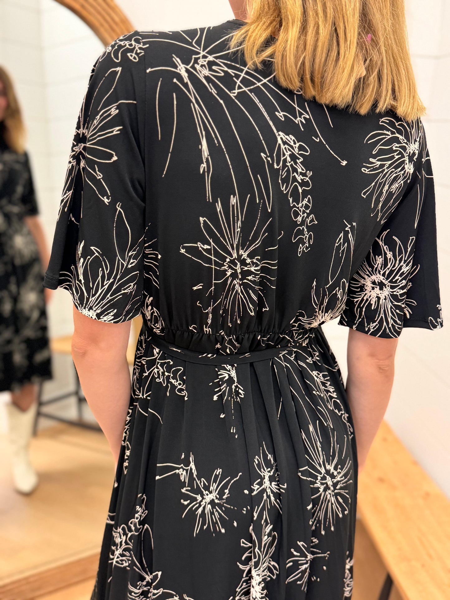 Classic Black Wrap Dress with White Floral