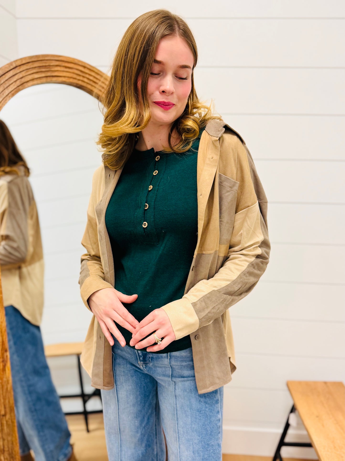 Color Block Suede Top