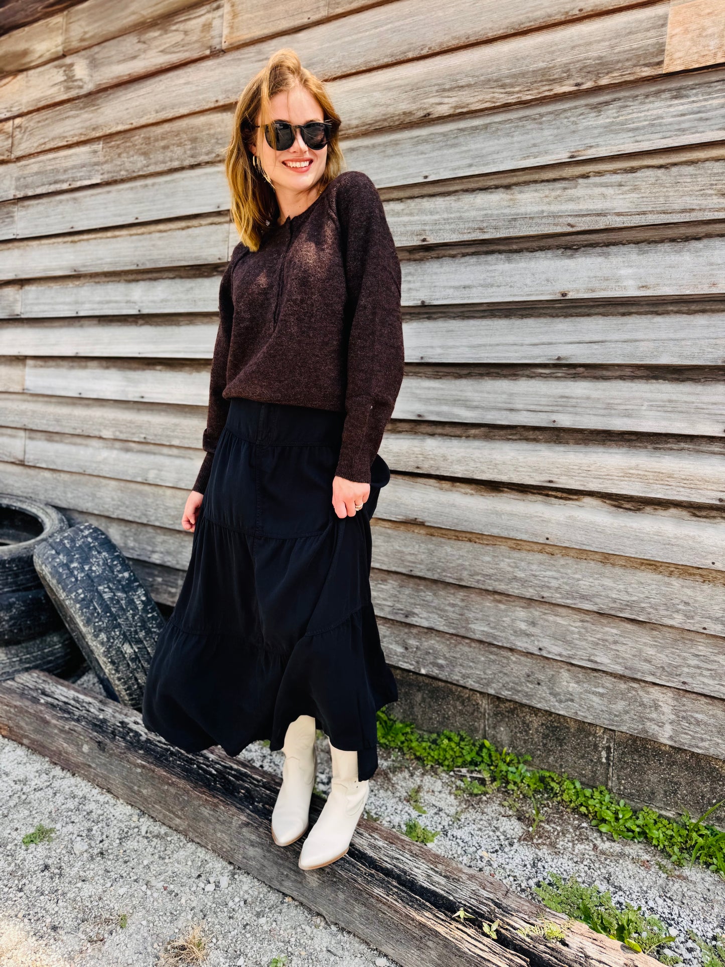 Raglan Long Sleeve Henley Knit Sweater