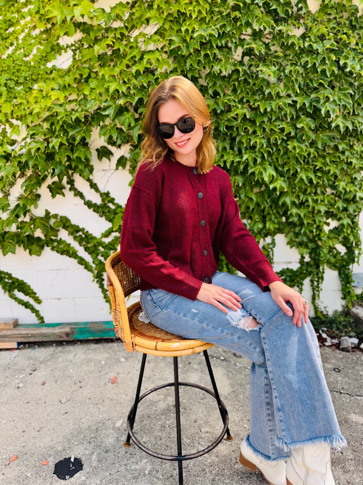 Button Down Long Sleeve Knit Cardigan