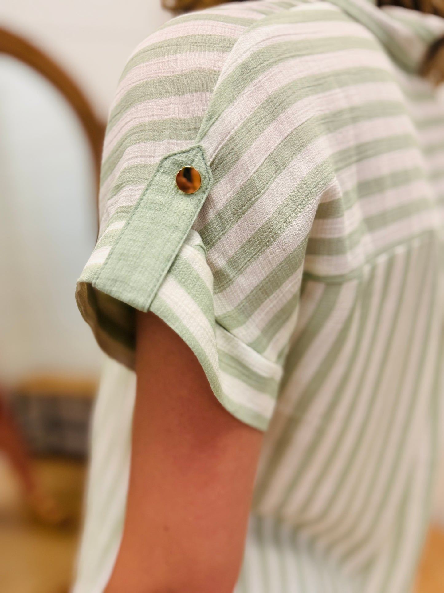 Stripe + Tab Sleeve Button Down Shirt