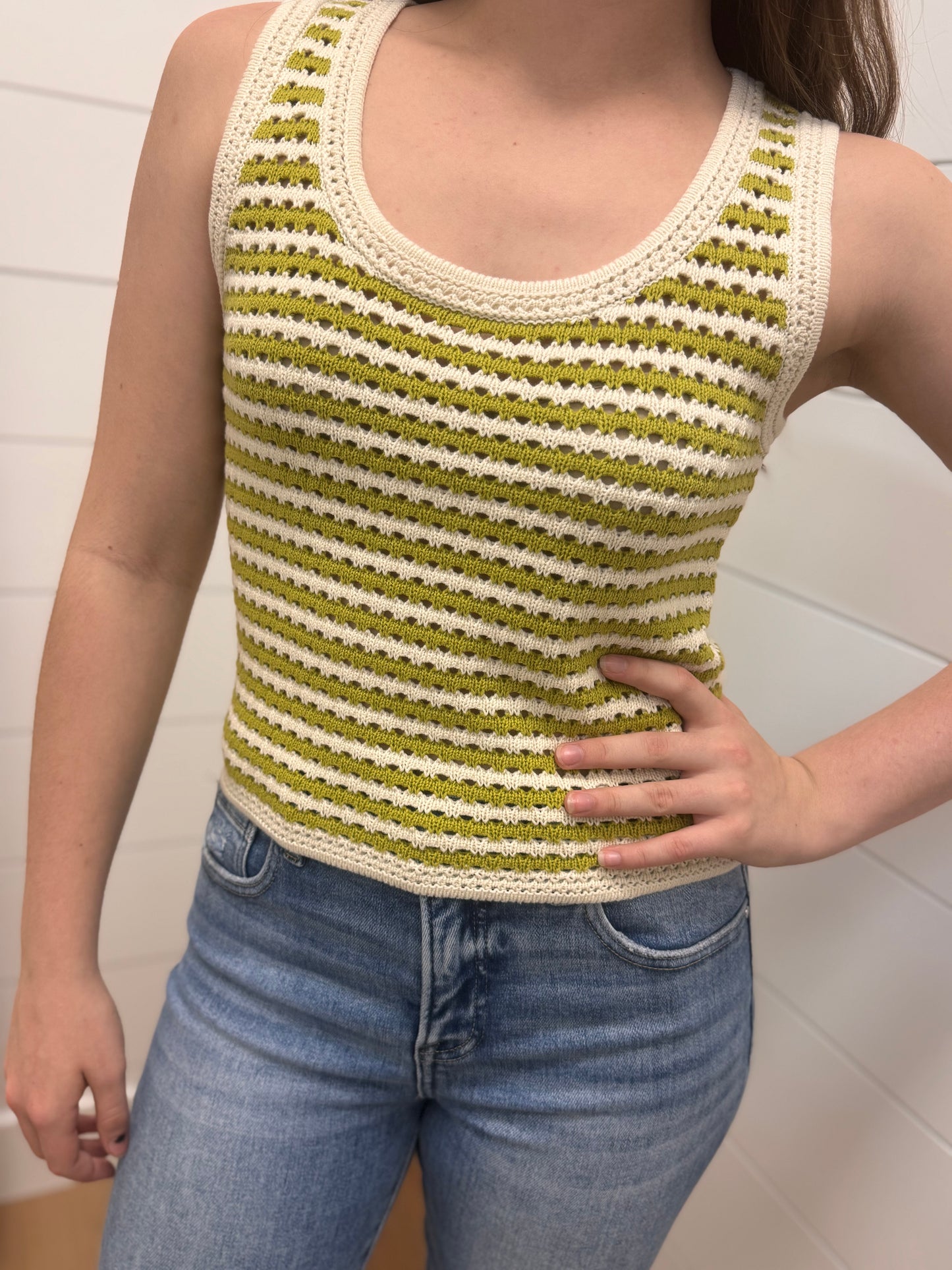 Crochet Knit Tank Kiwi Green