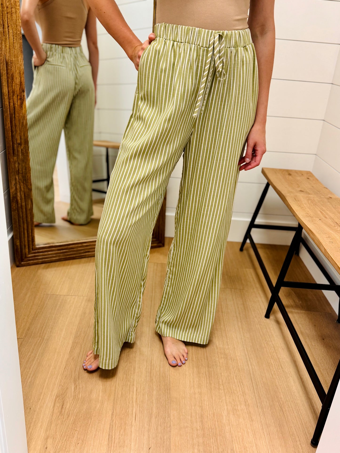 Plus Size Relaxed Sage & White Pant