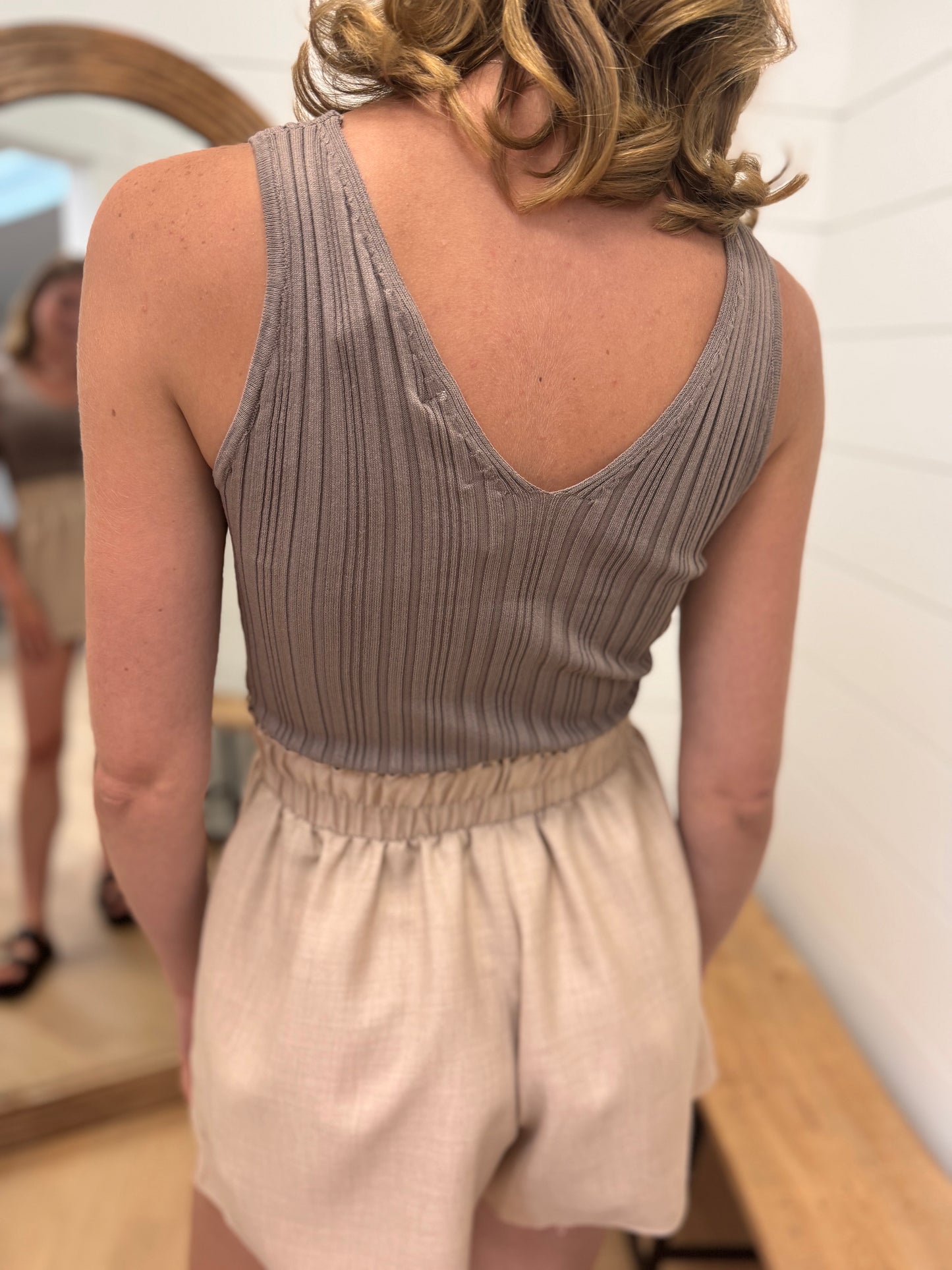 V Neck Sweater Tank Top - Mocha