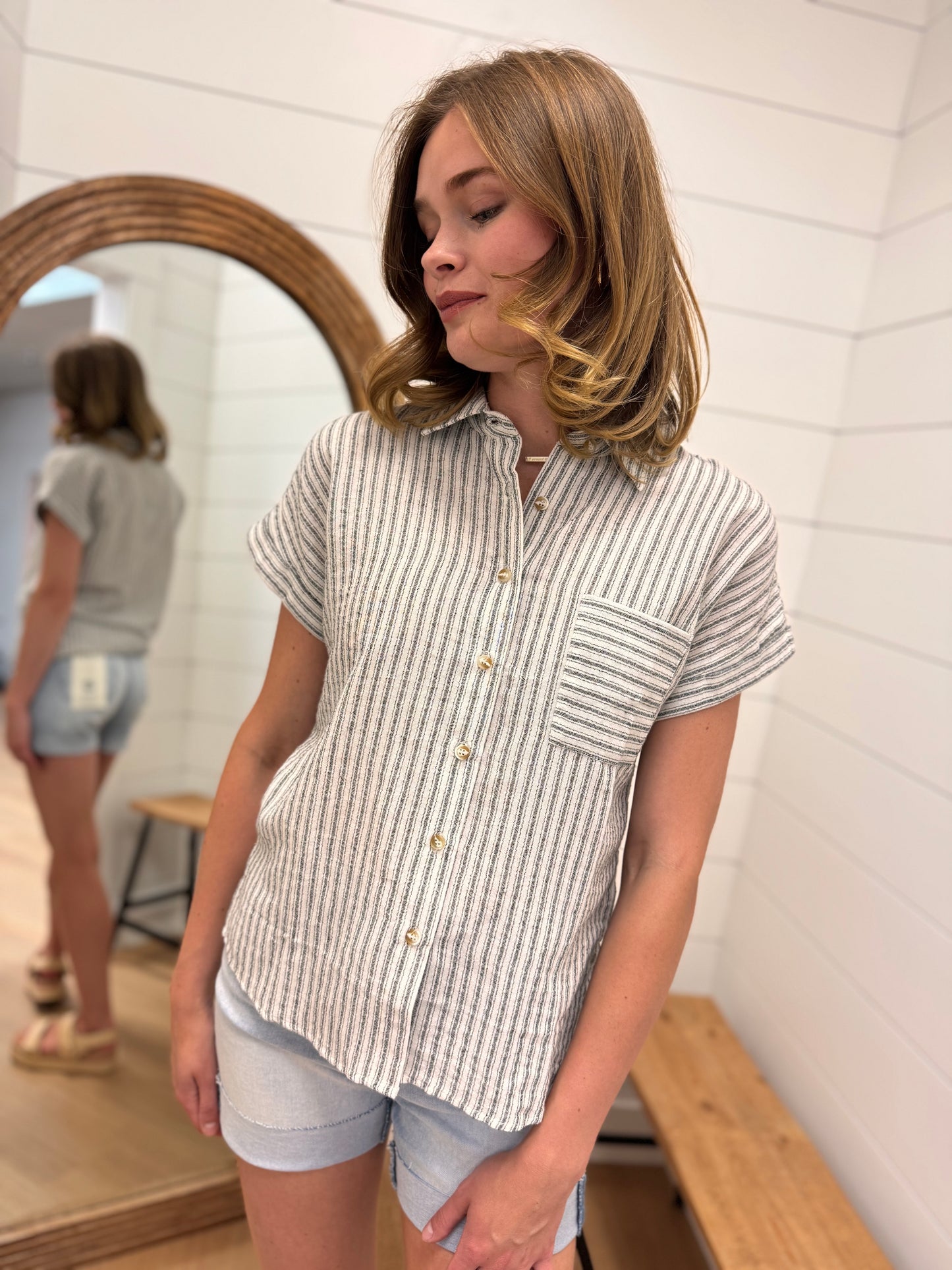 Stripe Short Sleeve Linen Shirt
