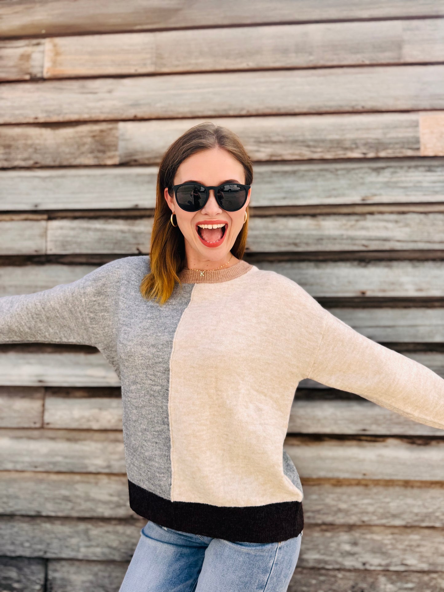 Colorblock Long Sleeve Knit Sweater