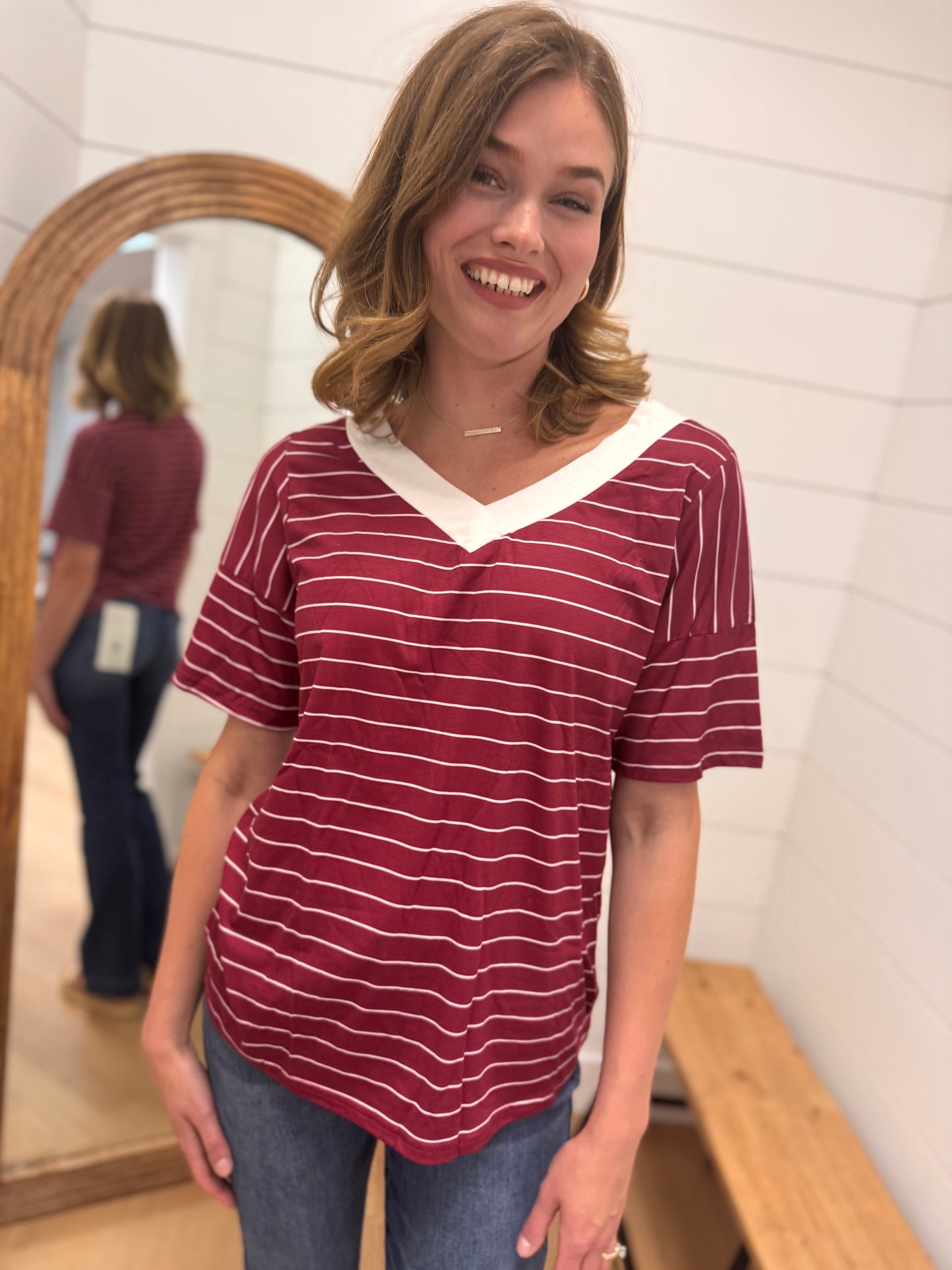 V Neck Stripe Top