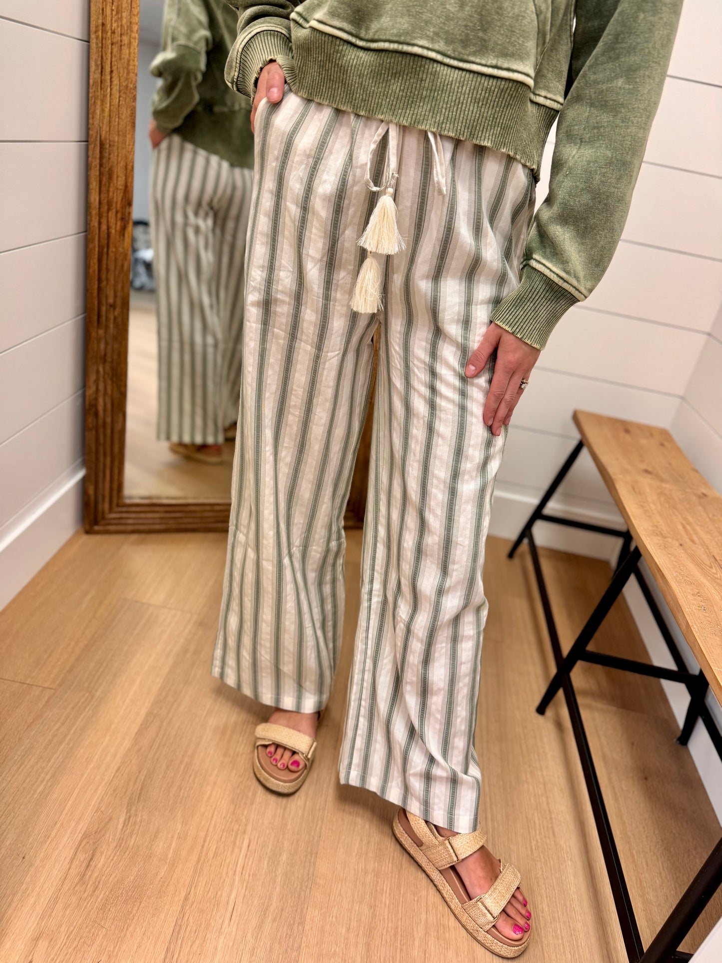 Olive + Cream Linen Pants