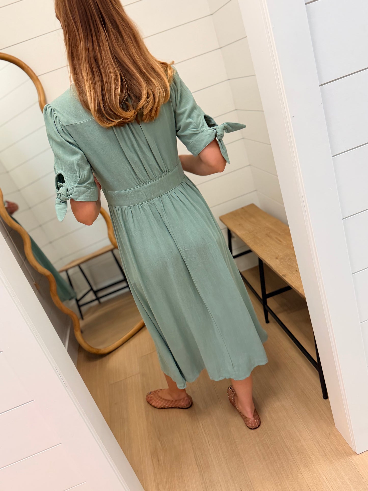 Tie Sleeve Midi Dress