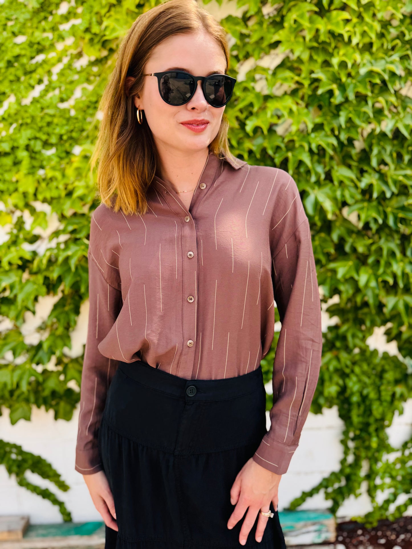 Line Pattern Collared Long Sleeve Button Down