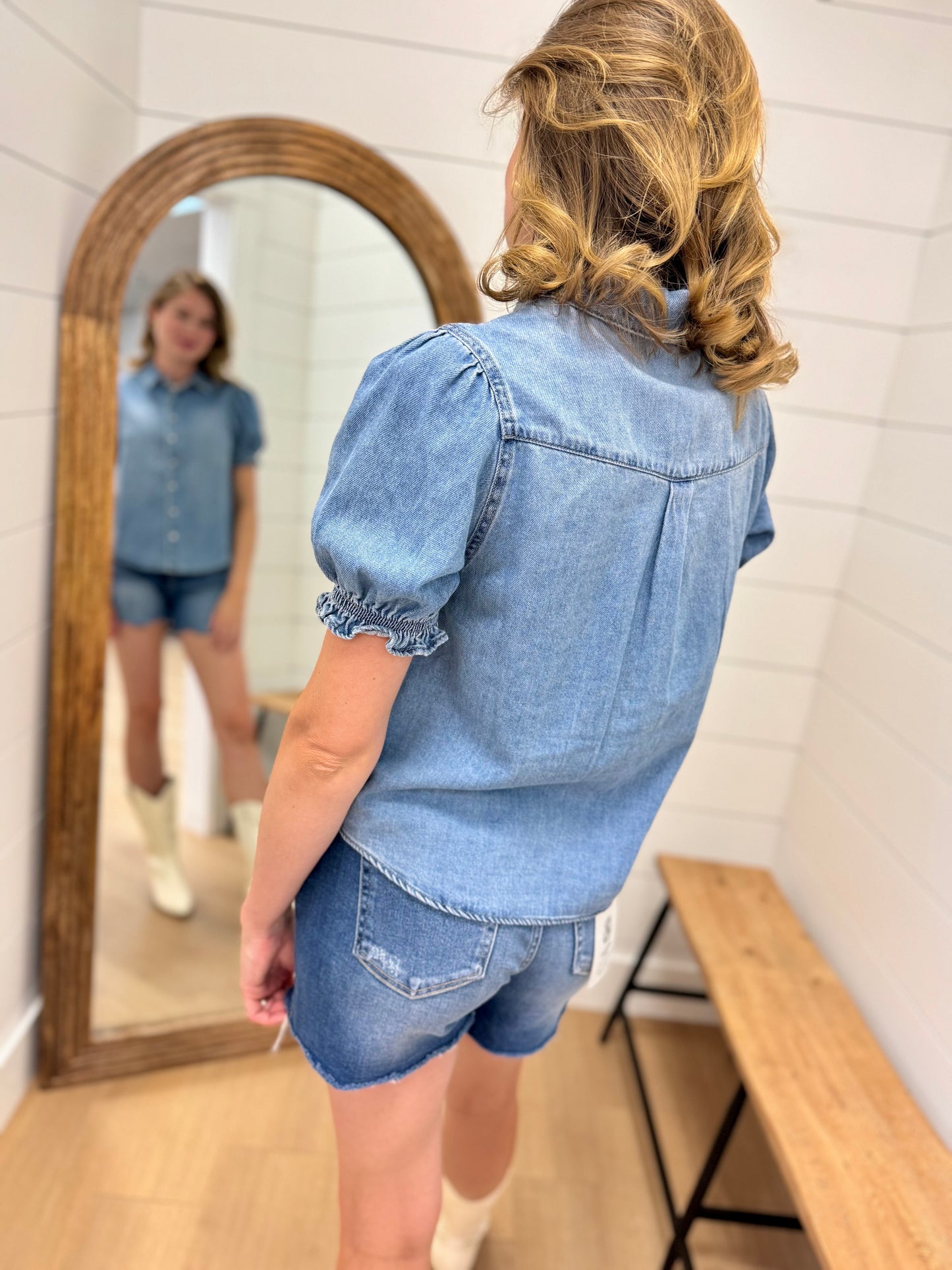 Puff Sleeve Denim Shirt