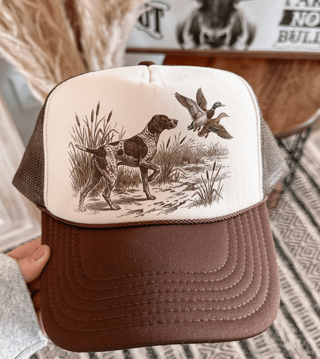 Duck Hunting Pointer Dog Brown Trucker Hat