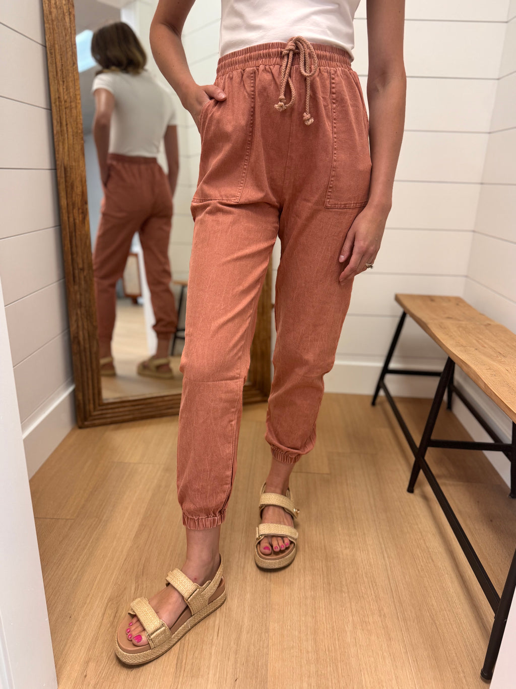 Relaxed Boho Joggers in Brick