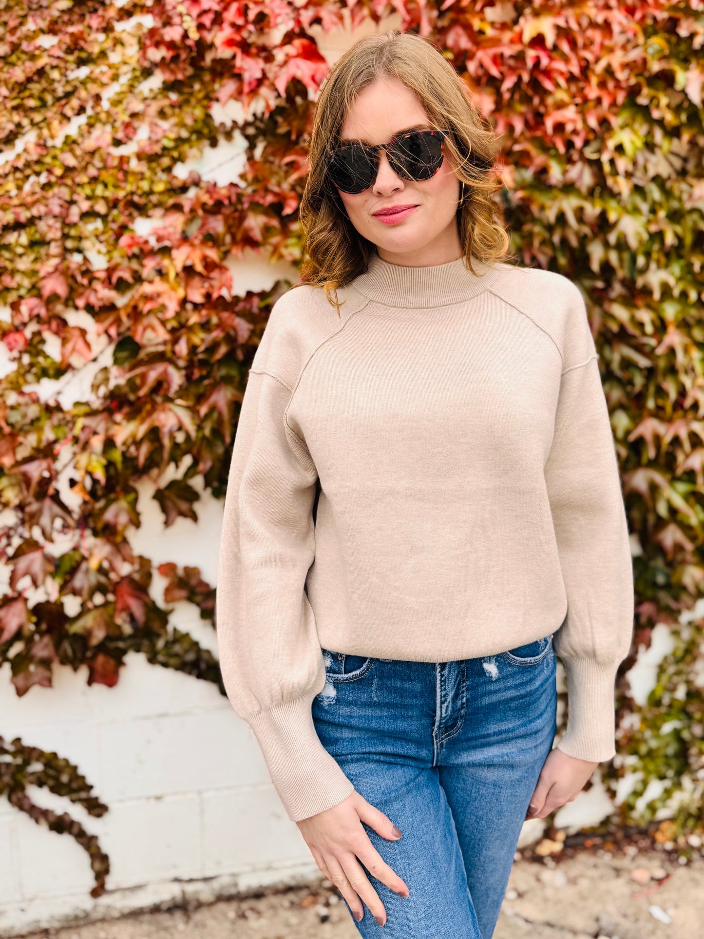 Mock Neck Exposed Seam Sweater