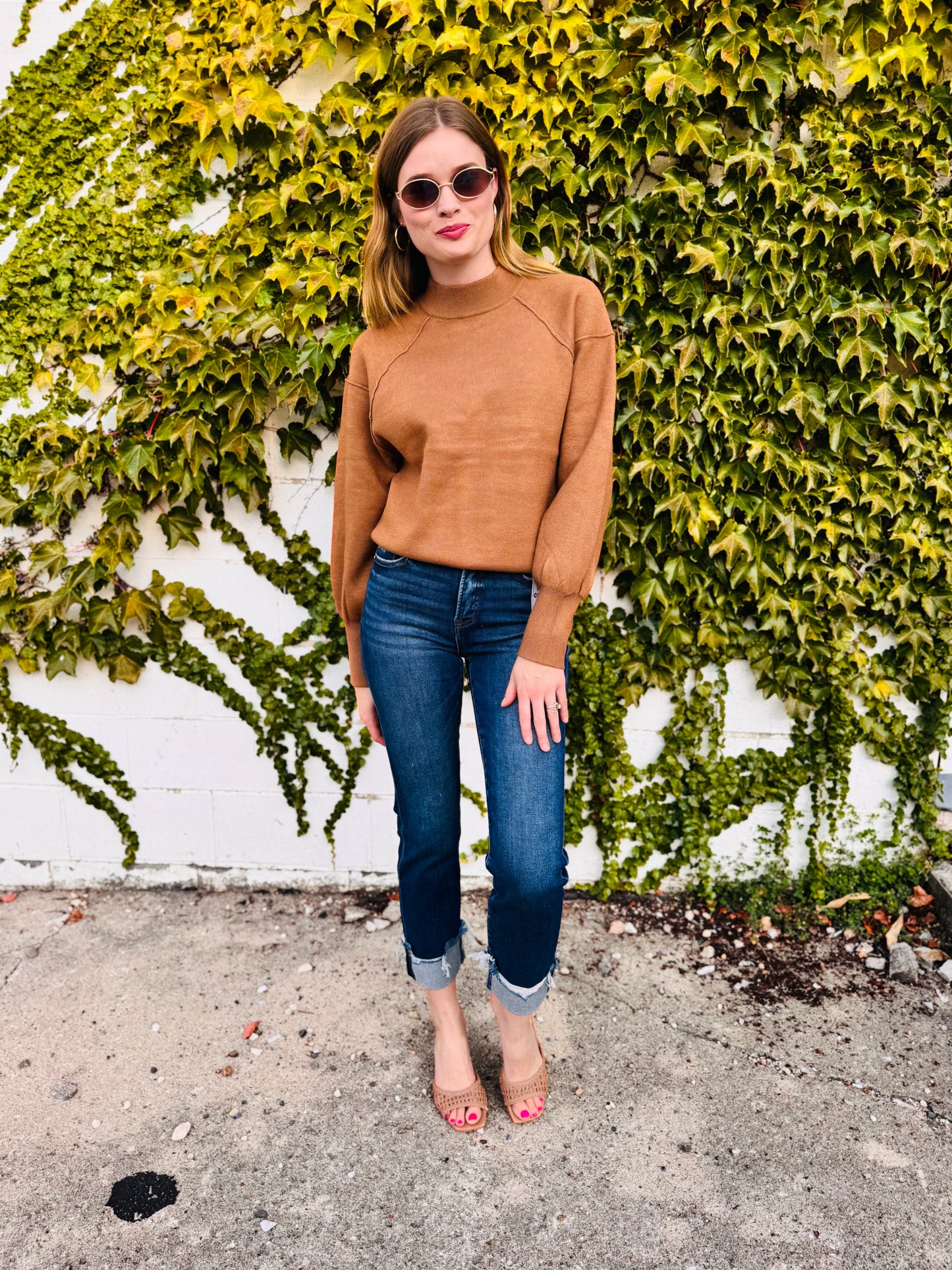 Mock Neck Exposed Seam Sweater