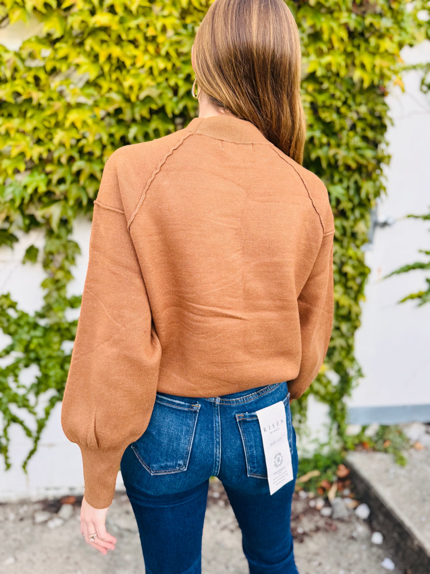 Mock Neck Exposed Seam Sweater