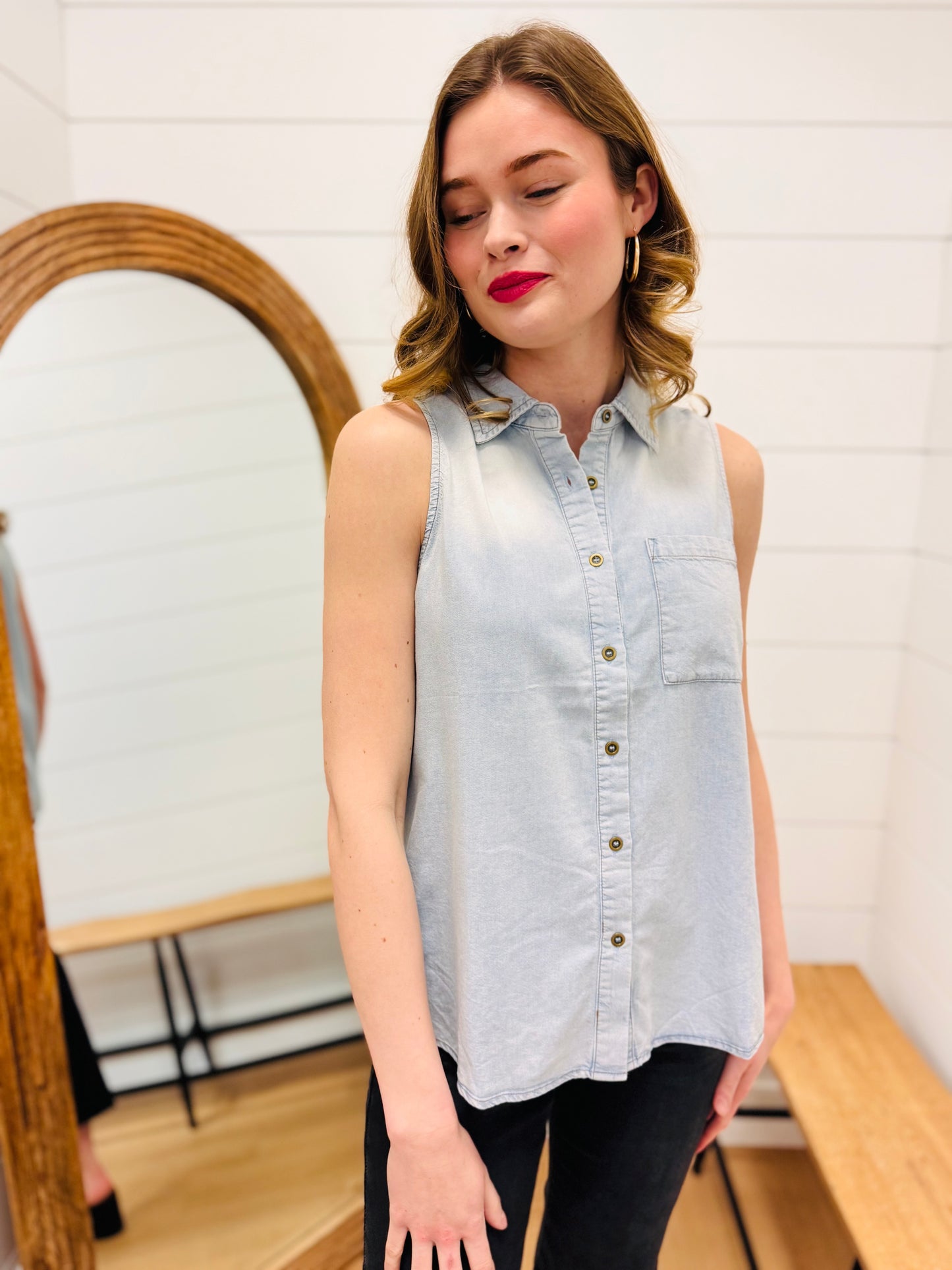 Chambray Button Down Tank Top