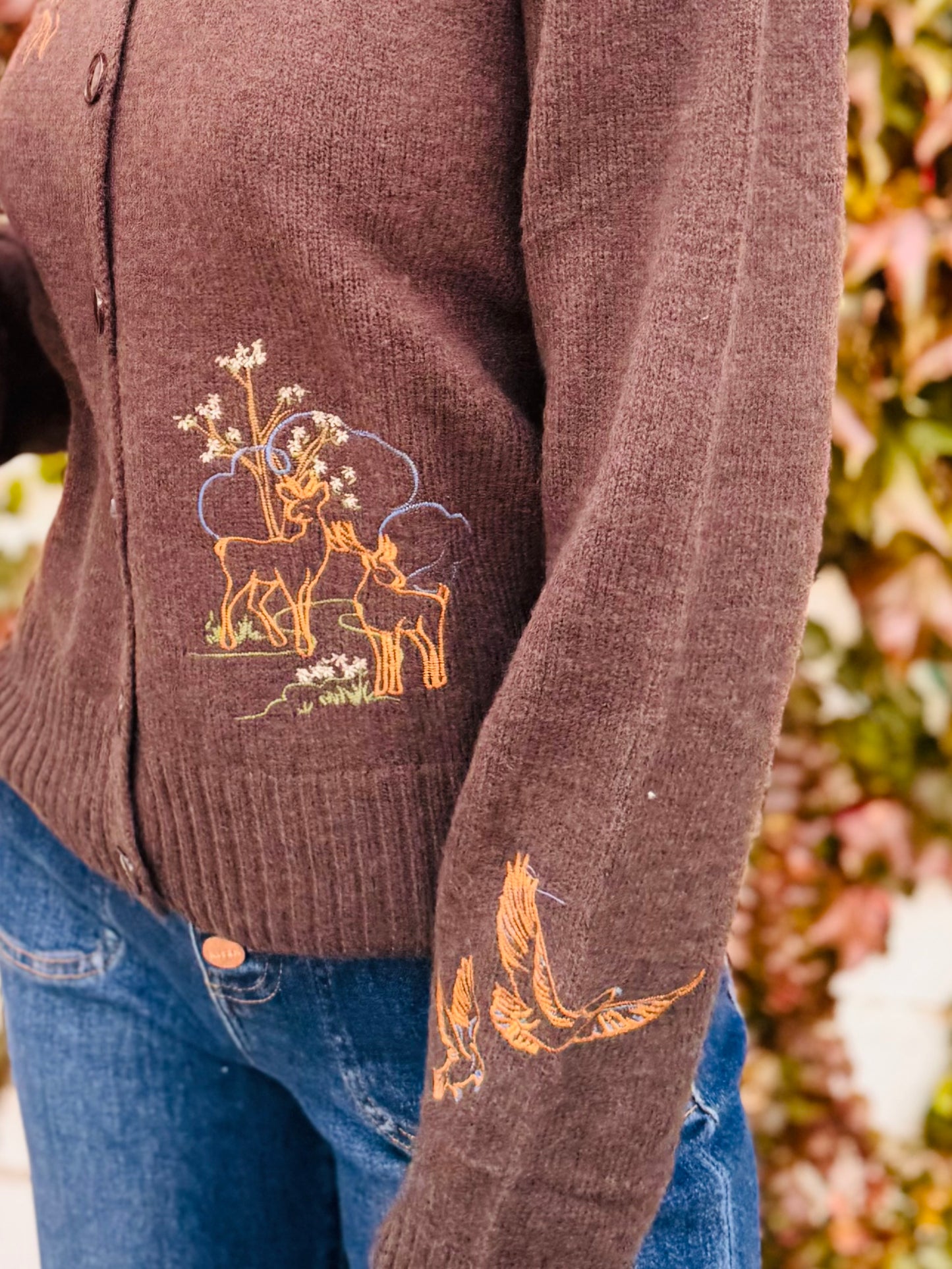 Animal Embroidery Detail Button Down Knit Cardigan