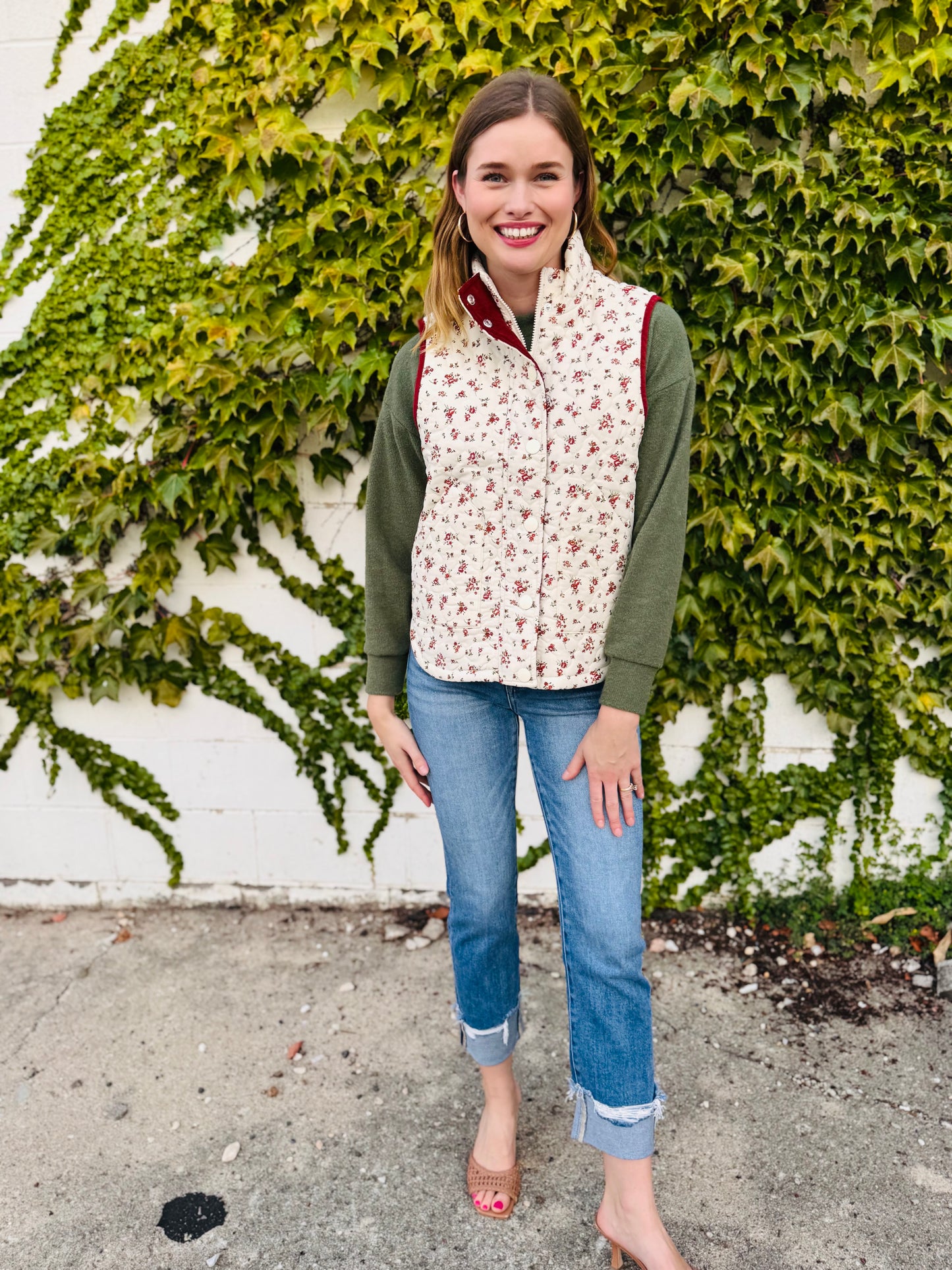 Floral Quilted Zip-up Puffer Vest
