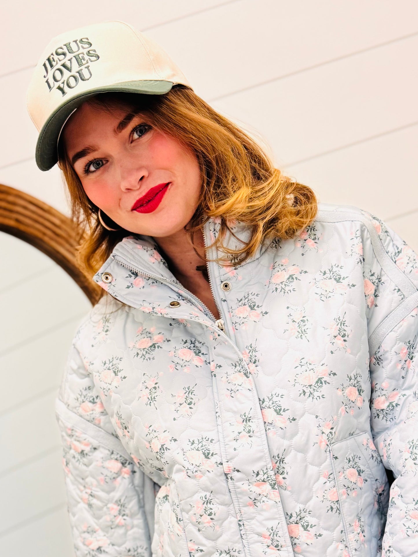 Jesus Loves You Two Tone Cotton Hat - Floral