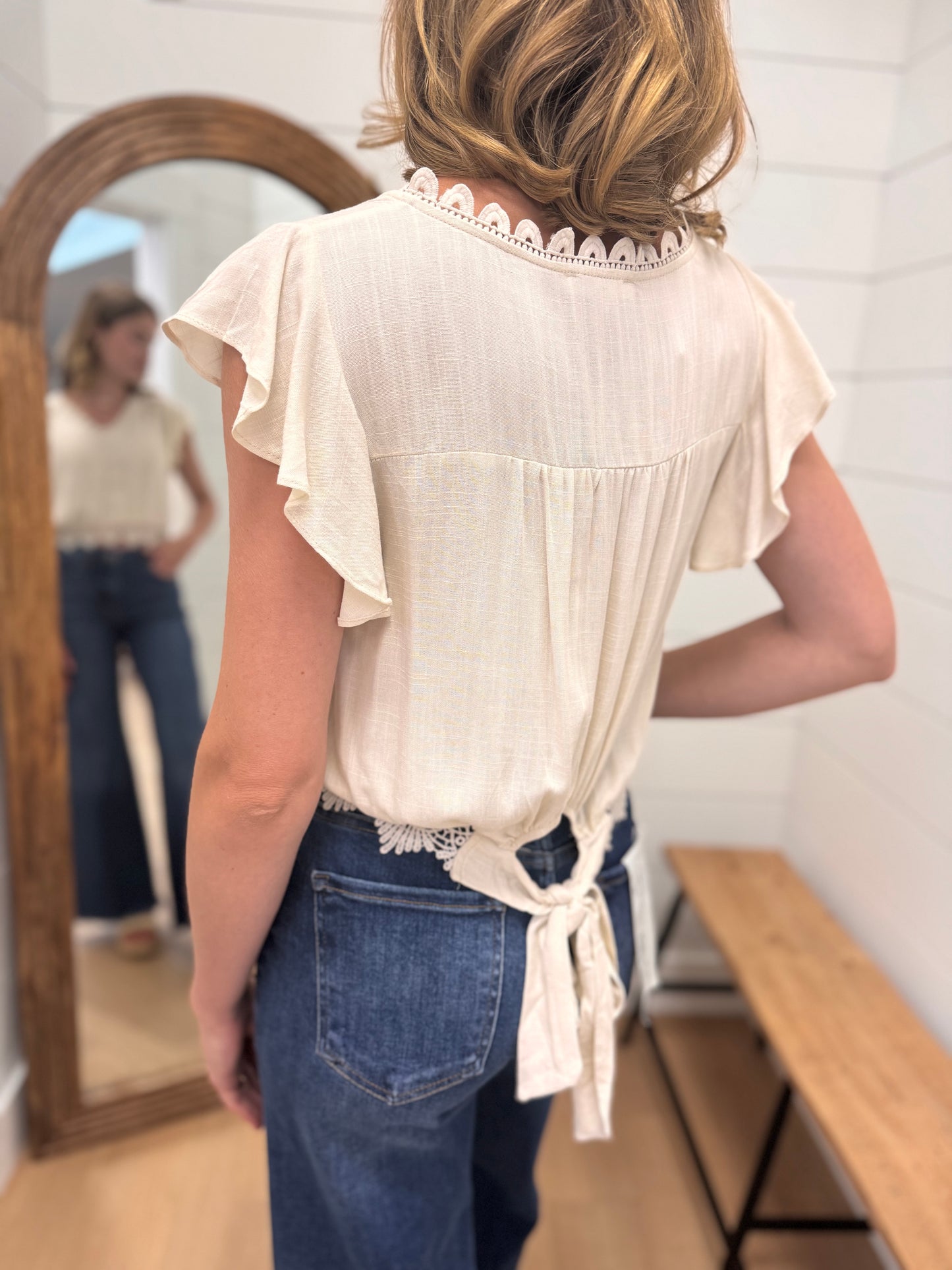 Lace Trim Crop Top with Tie Back