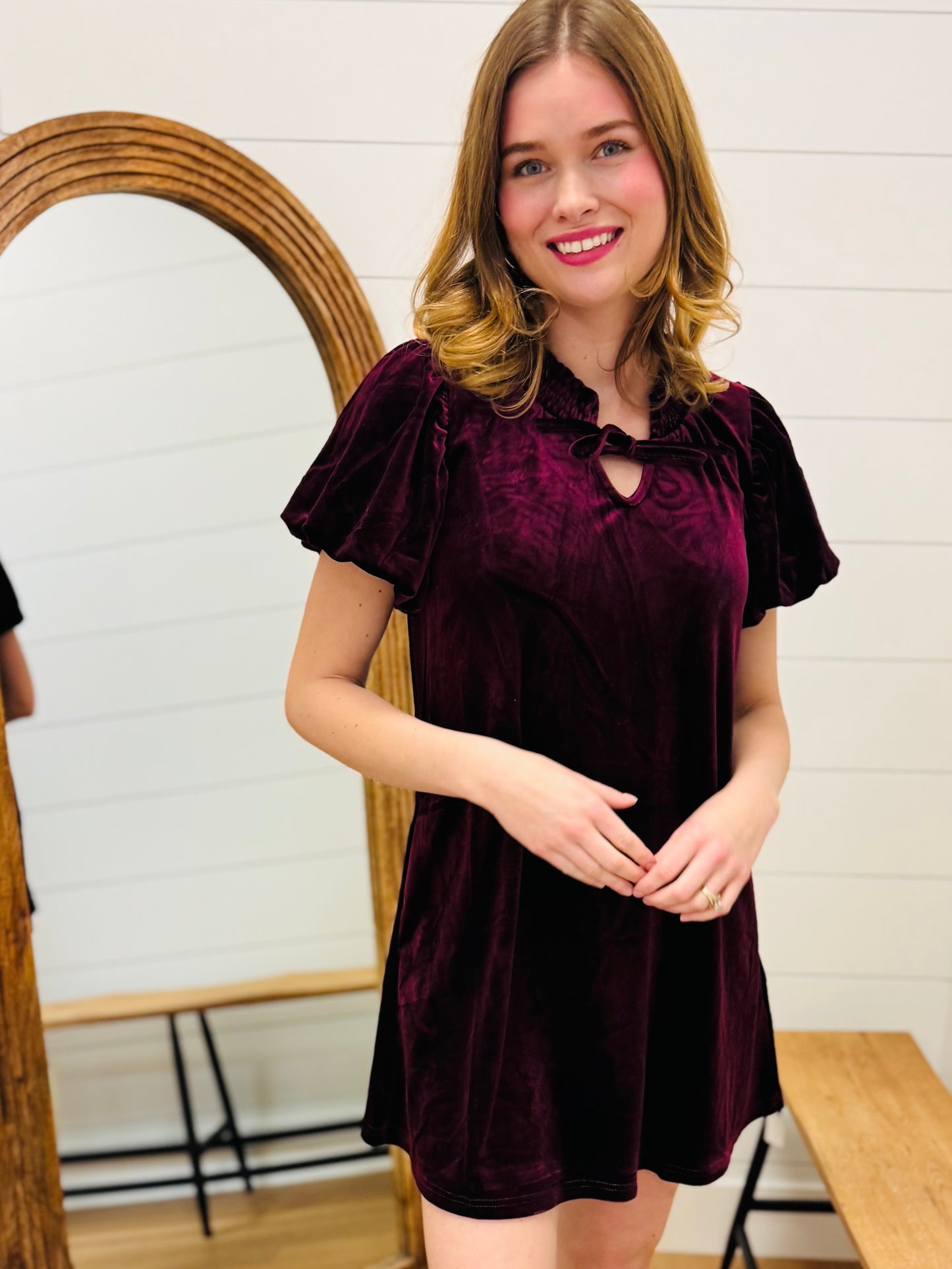 Puff Sleeve Velvet Holiday Mini Dress