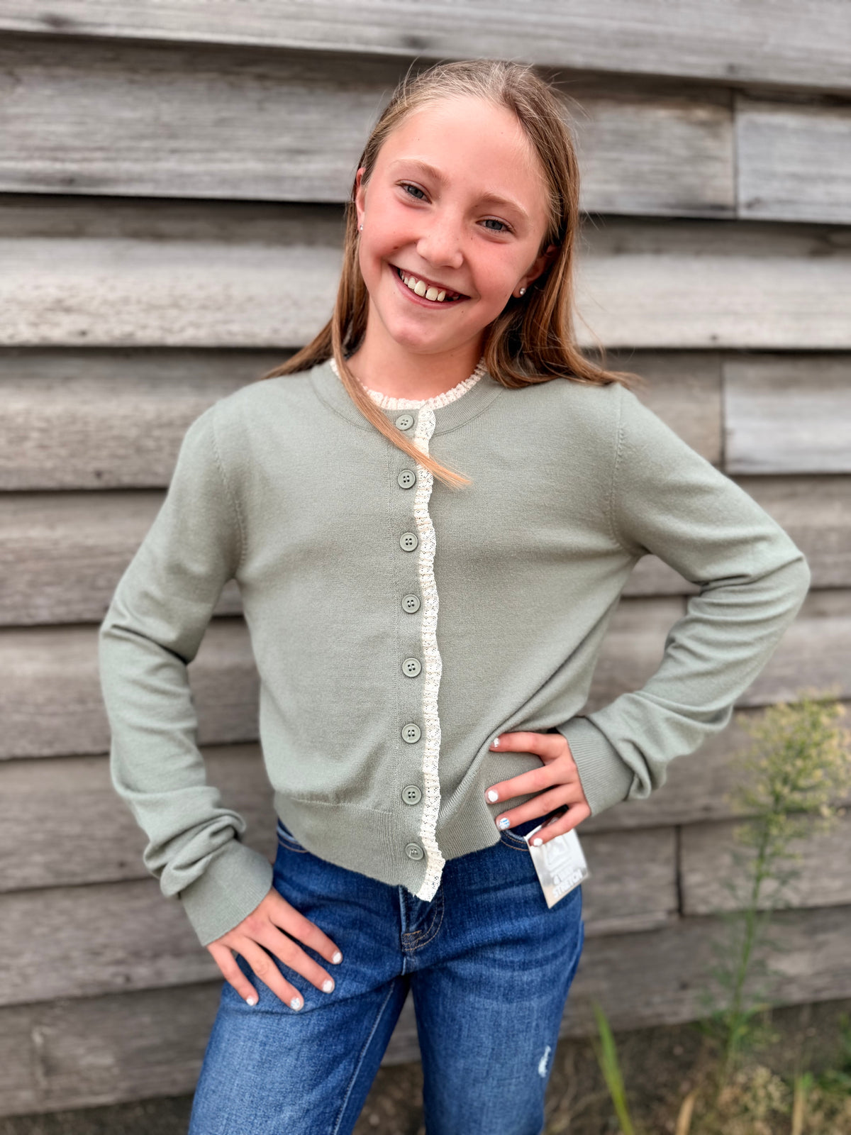 Button Up Cardigan With White Trim
