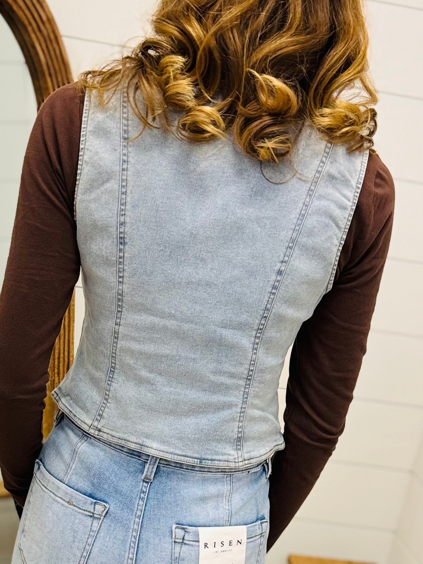 V Neck Sleeveless Button Down Denim Vest