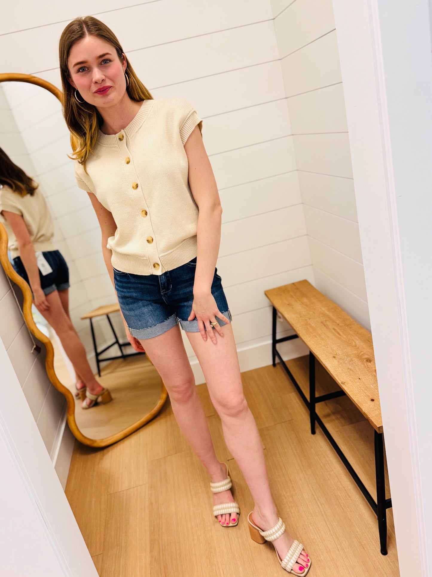 Exposed Seam Short Sleeve Cardigan