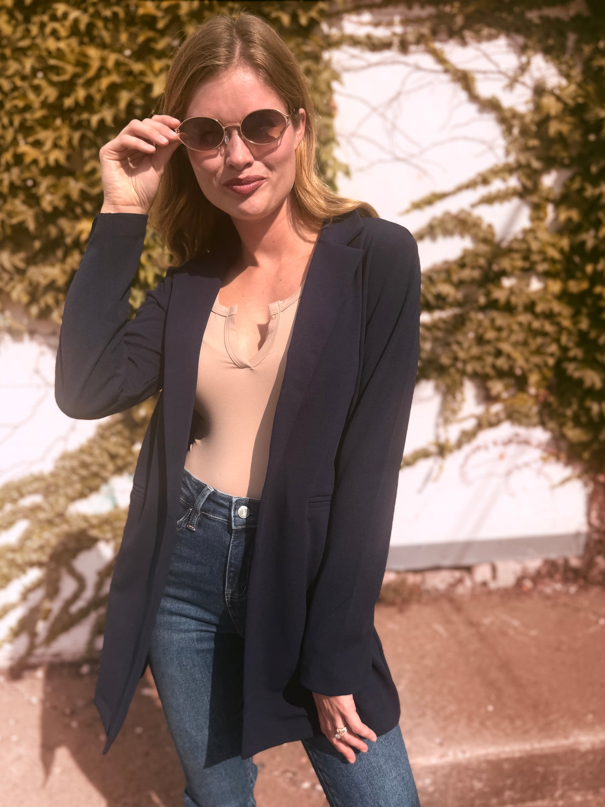 Jersey Open Front Long Blazer