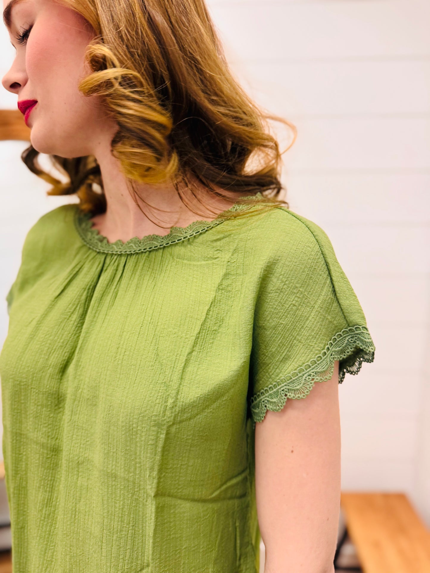 Lace Trim Back Bow Detail Short Sleeve Blouse