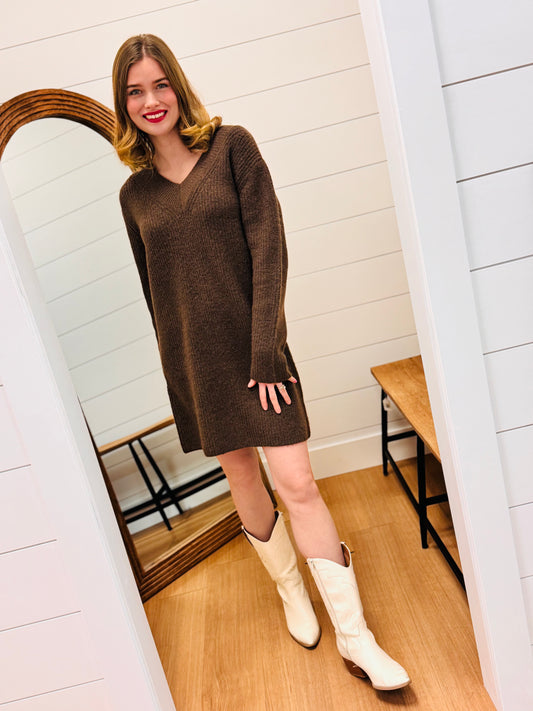 V Neck Sweater Dress