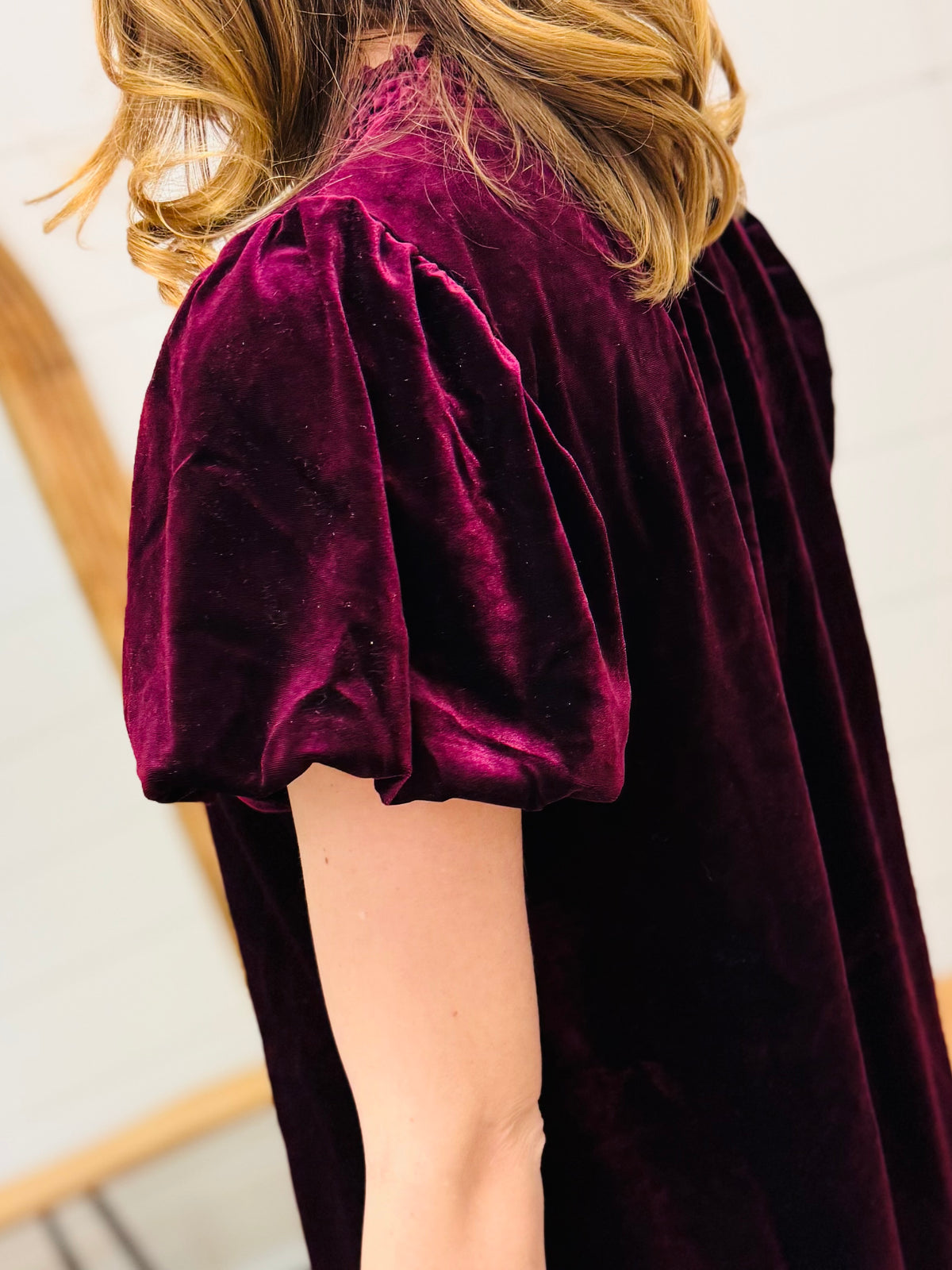 Puff Sleeve Velvet Holiday Mini Dress