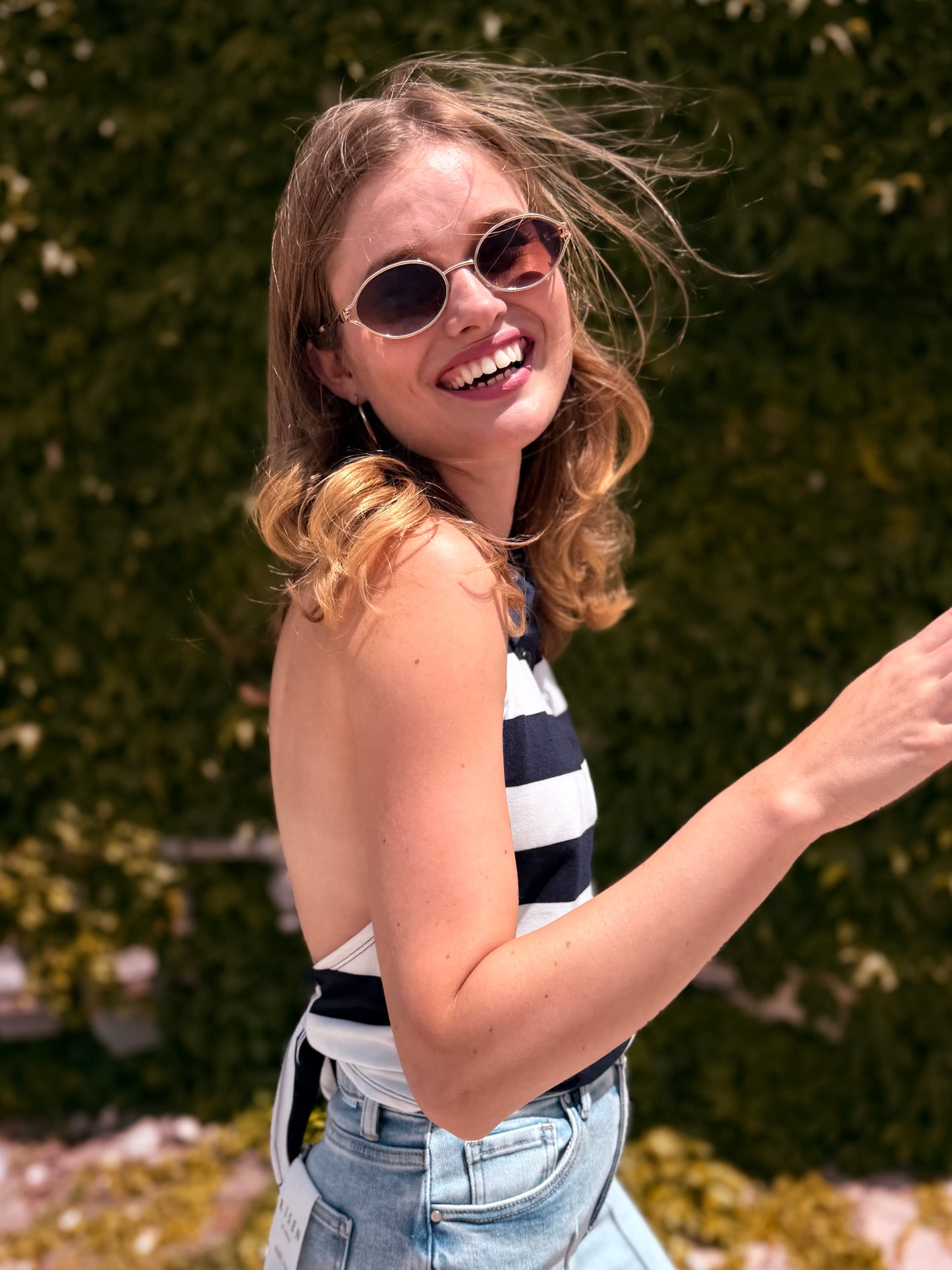 Striped Polo Neck Tank Top