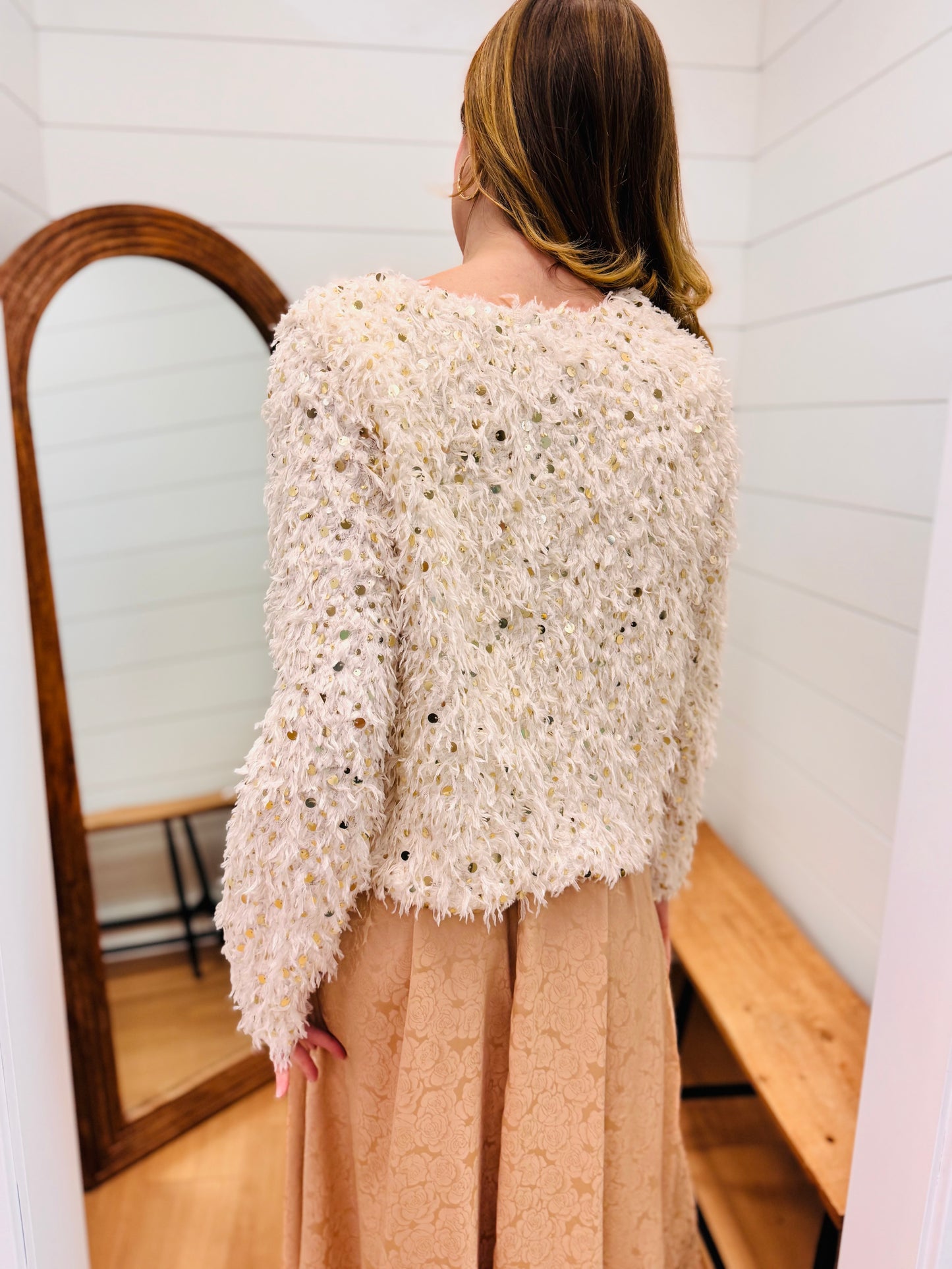 Sequin Holiday Jacket W/ Front Tie