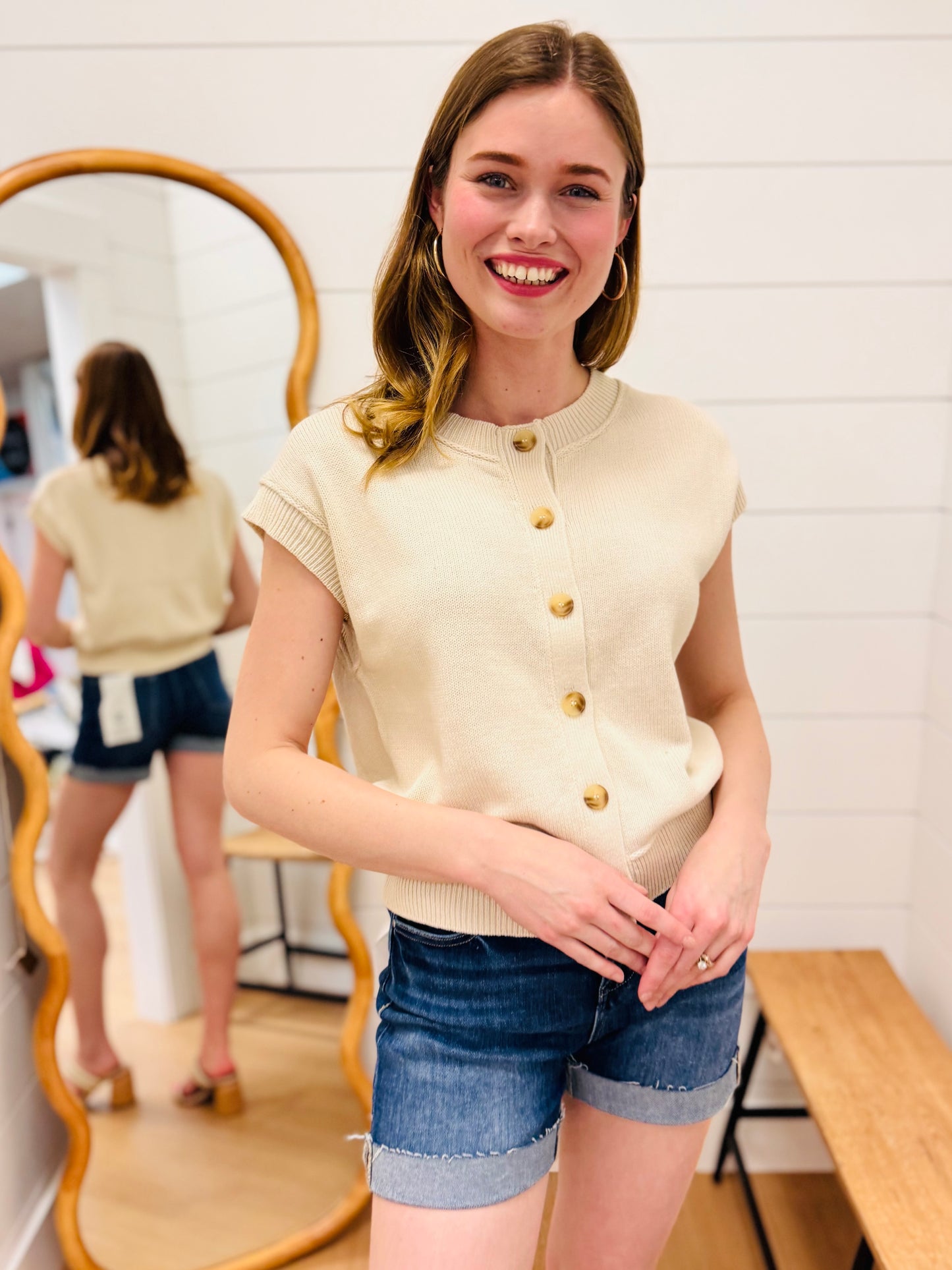 Exposed Seam Short Sleeve Cardigan